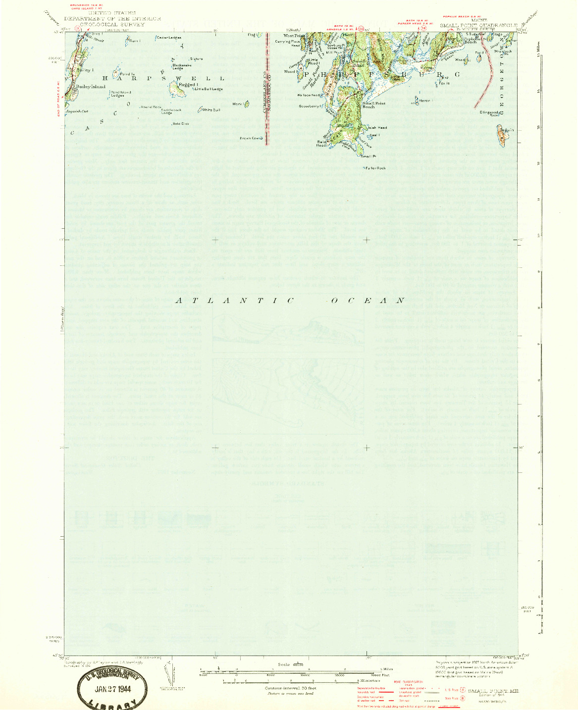 USGS 1:62500-SCALE QUADRANGLE FOR SMALL POINT, ME 1944