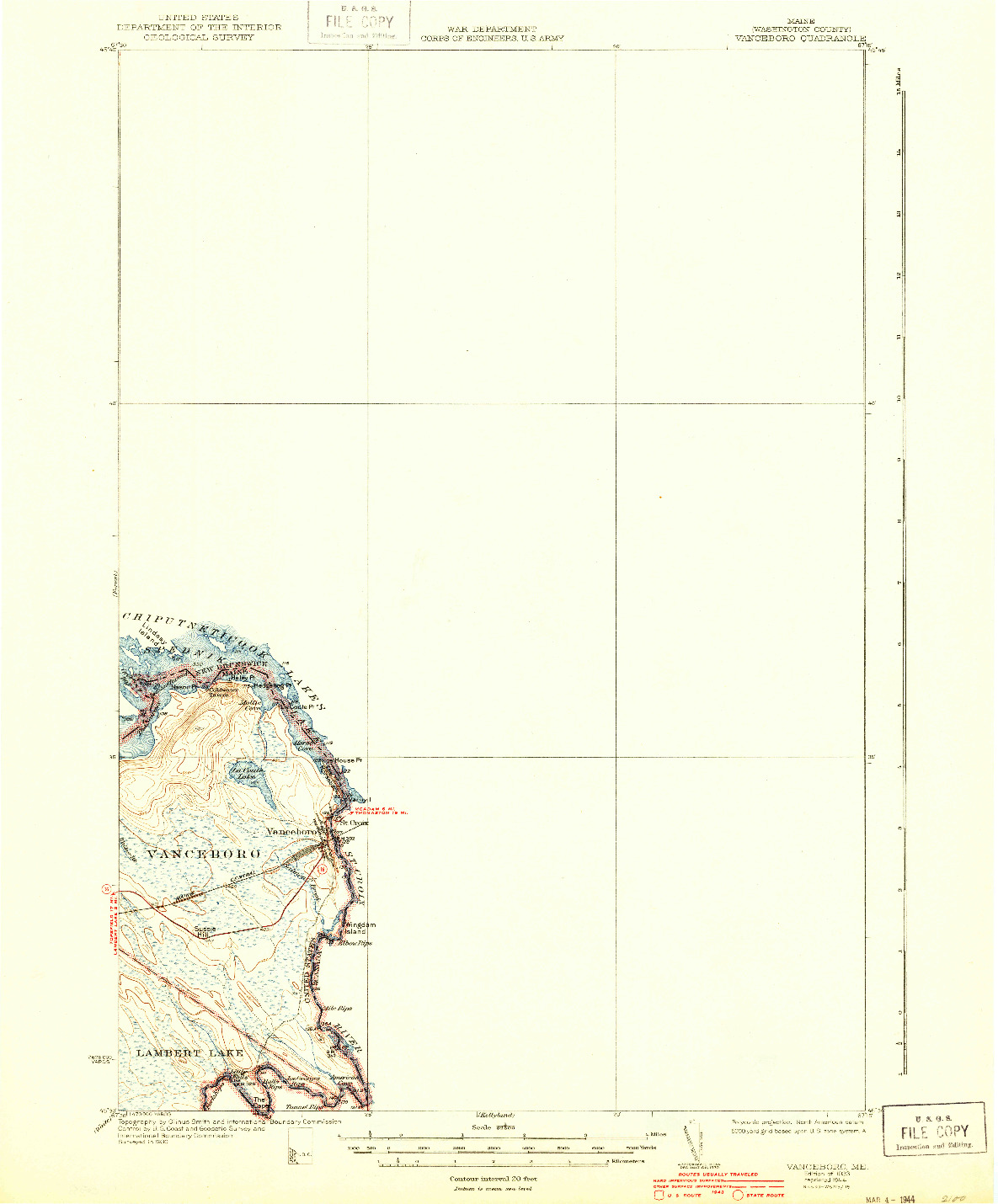 USGS 1:62500-SCALE QUADRANGLE FOR VANCEBORO, ME 1933