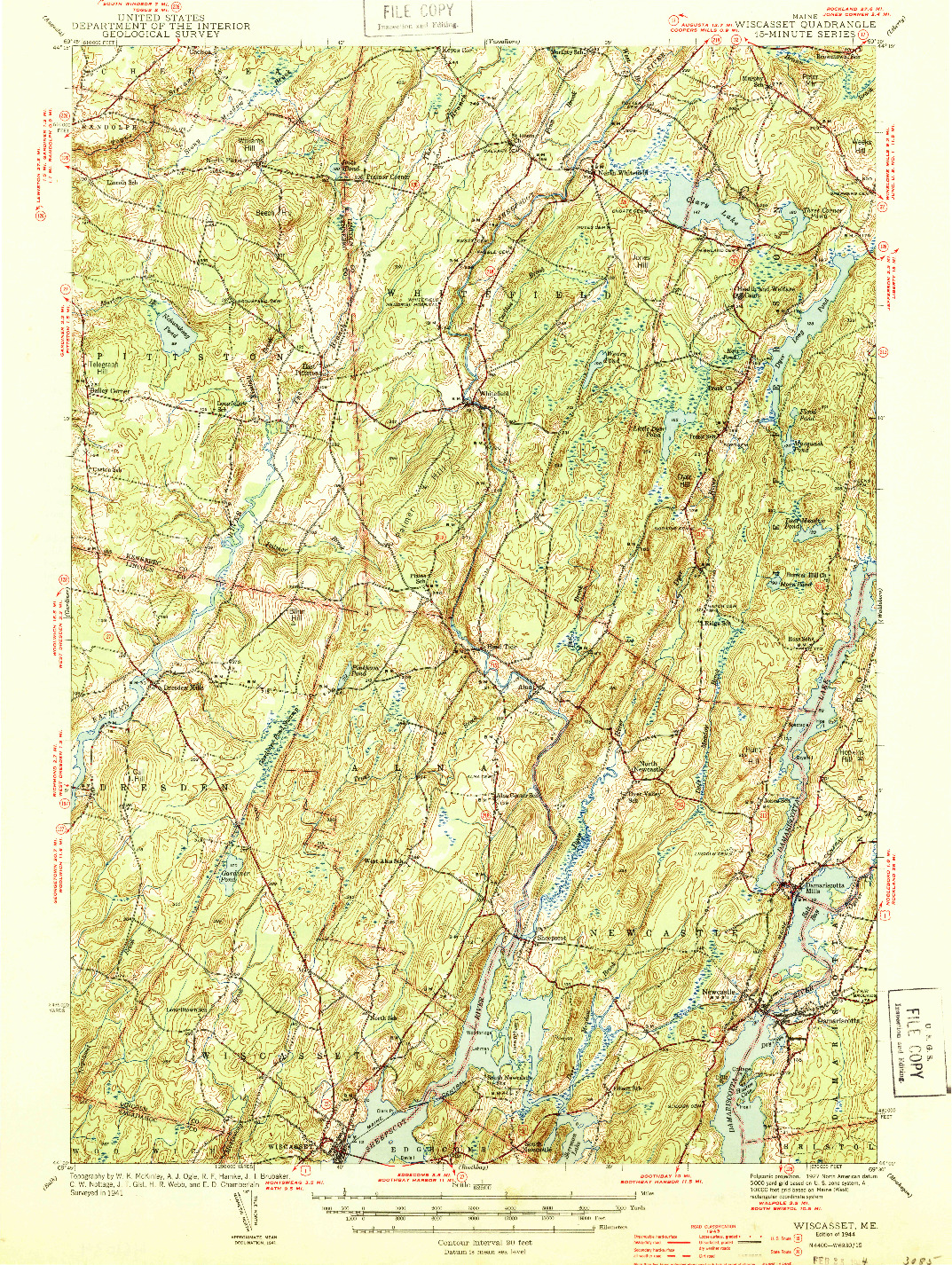 USGS 1:62500-SCALE QUADRANGLE FOR WISCASSET, ME 1944