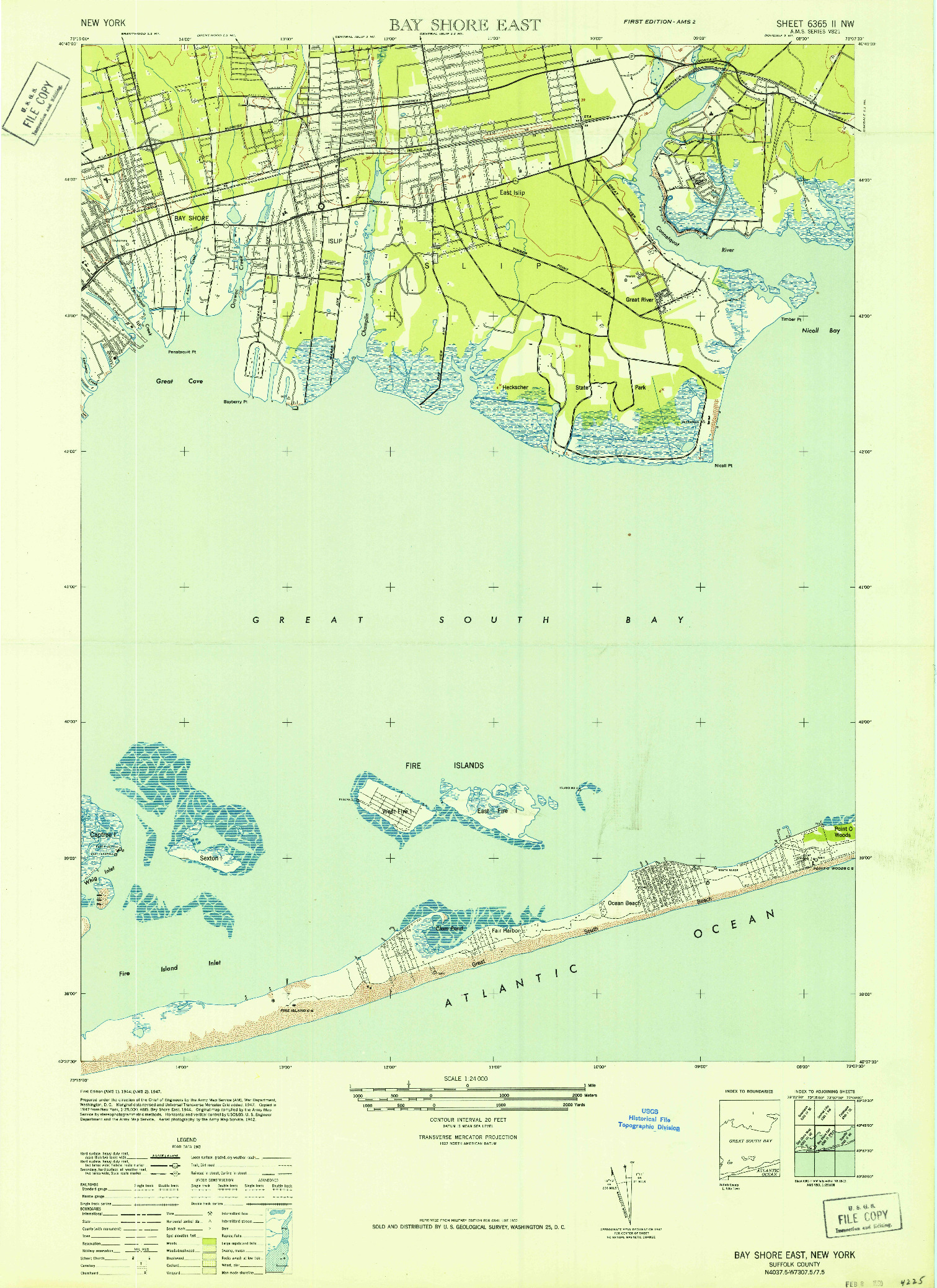 USGS 1:24000-SCALE QUADRANGLE FOR BAY SHORE EAST, NY 1944