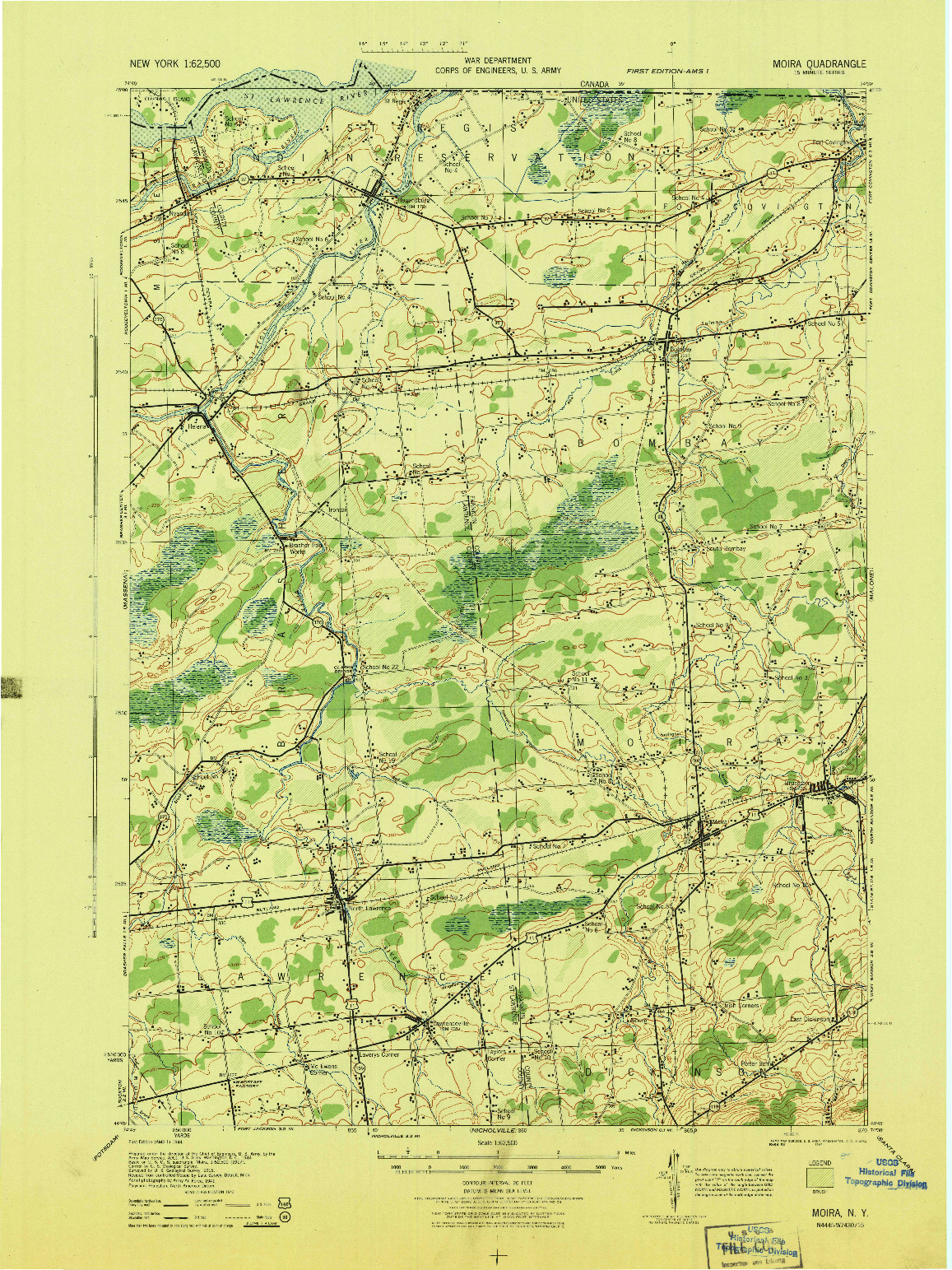 USGS 1:62500-SCALE QUADRANGLE FOR MOIRA, NY 1944
