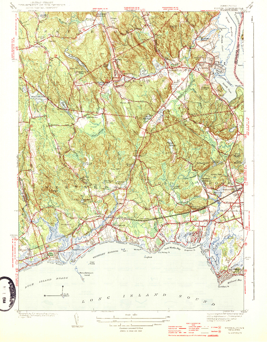 USGS 1:31680-SCALE QUADRANGLE FOR ESSEX, CT 1944