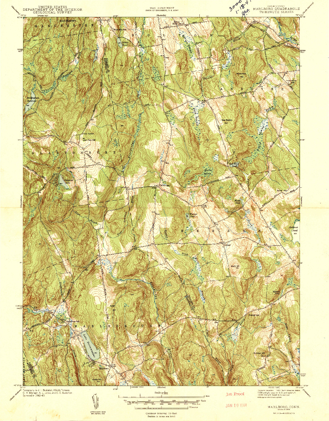 USGS 1:31680-SCALE QUADRANGLE FOR MARLBORO, CT 1944