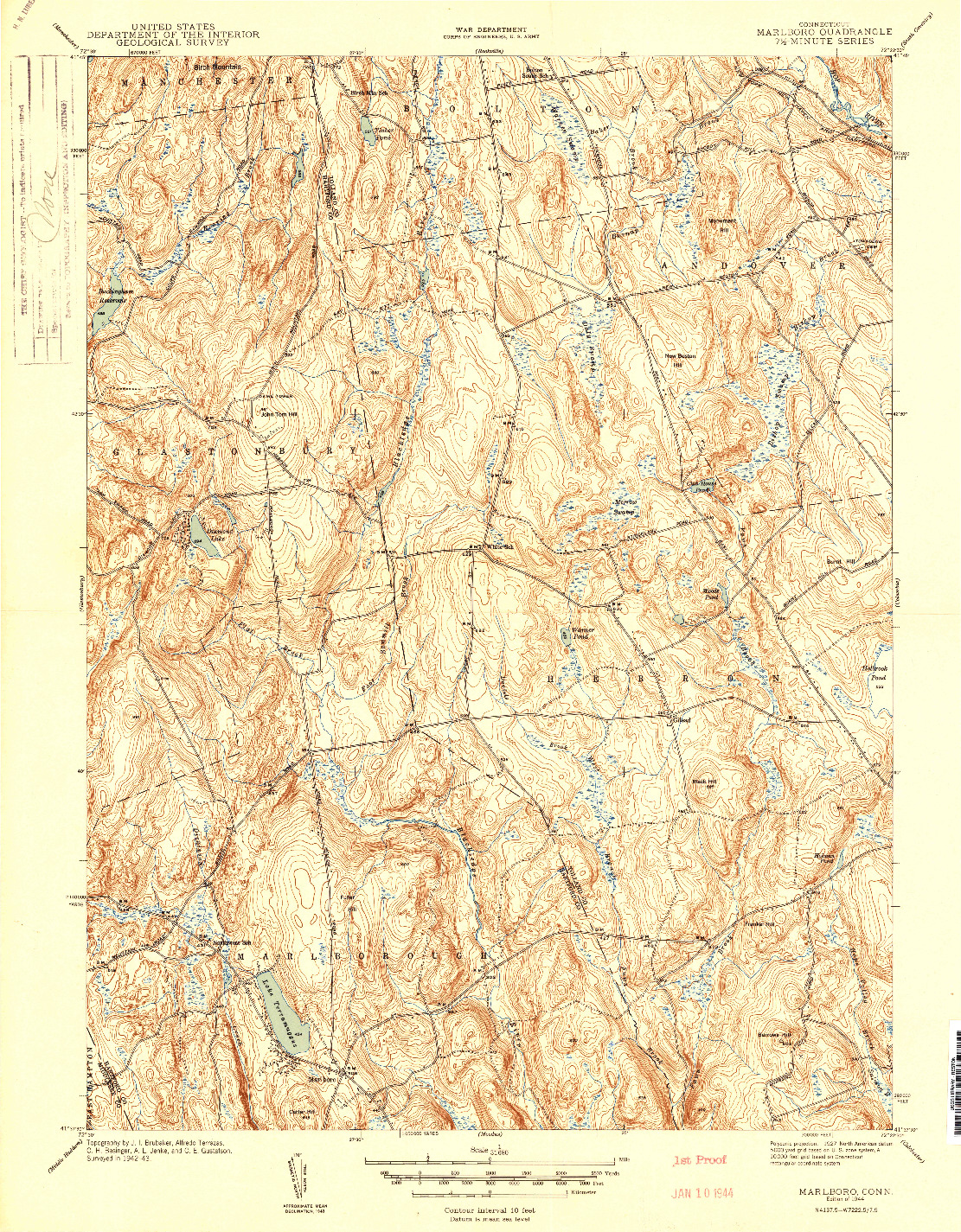 USGS 1:31680-SCALE QUADRANGLE FOR MARLBORO, CT 1944