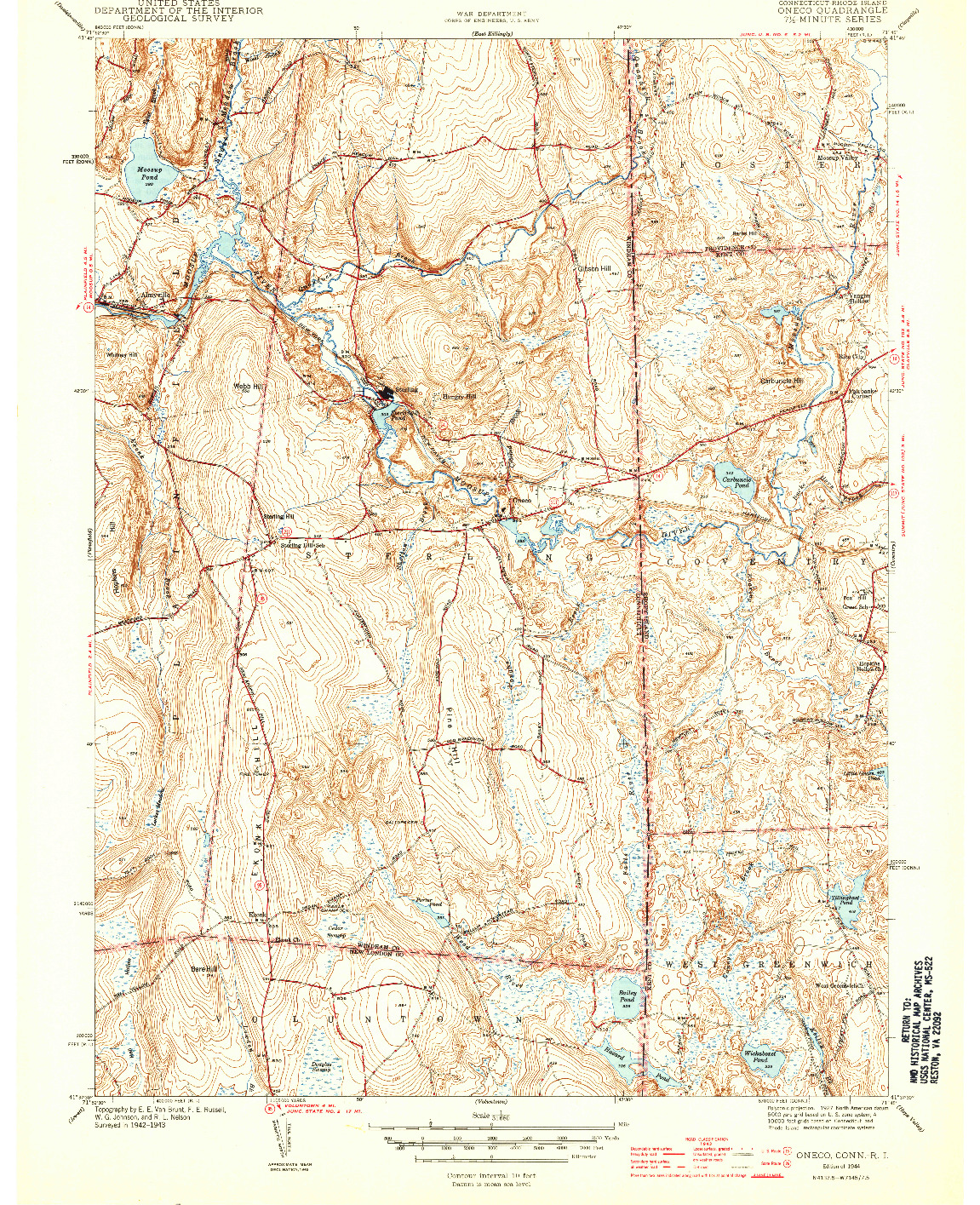 USGS 1:31680-SCALE QUADRANGLE FOR ONECO, CT 1944