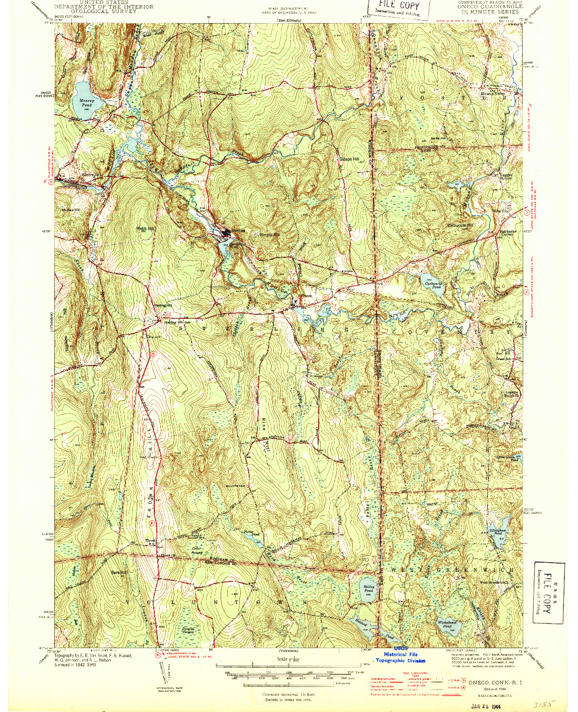 USGS 1:31680-SCALE QUADRANGLE FOR ONECO, CT 1944