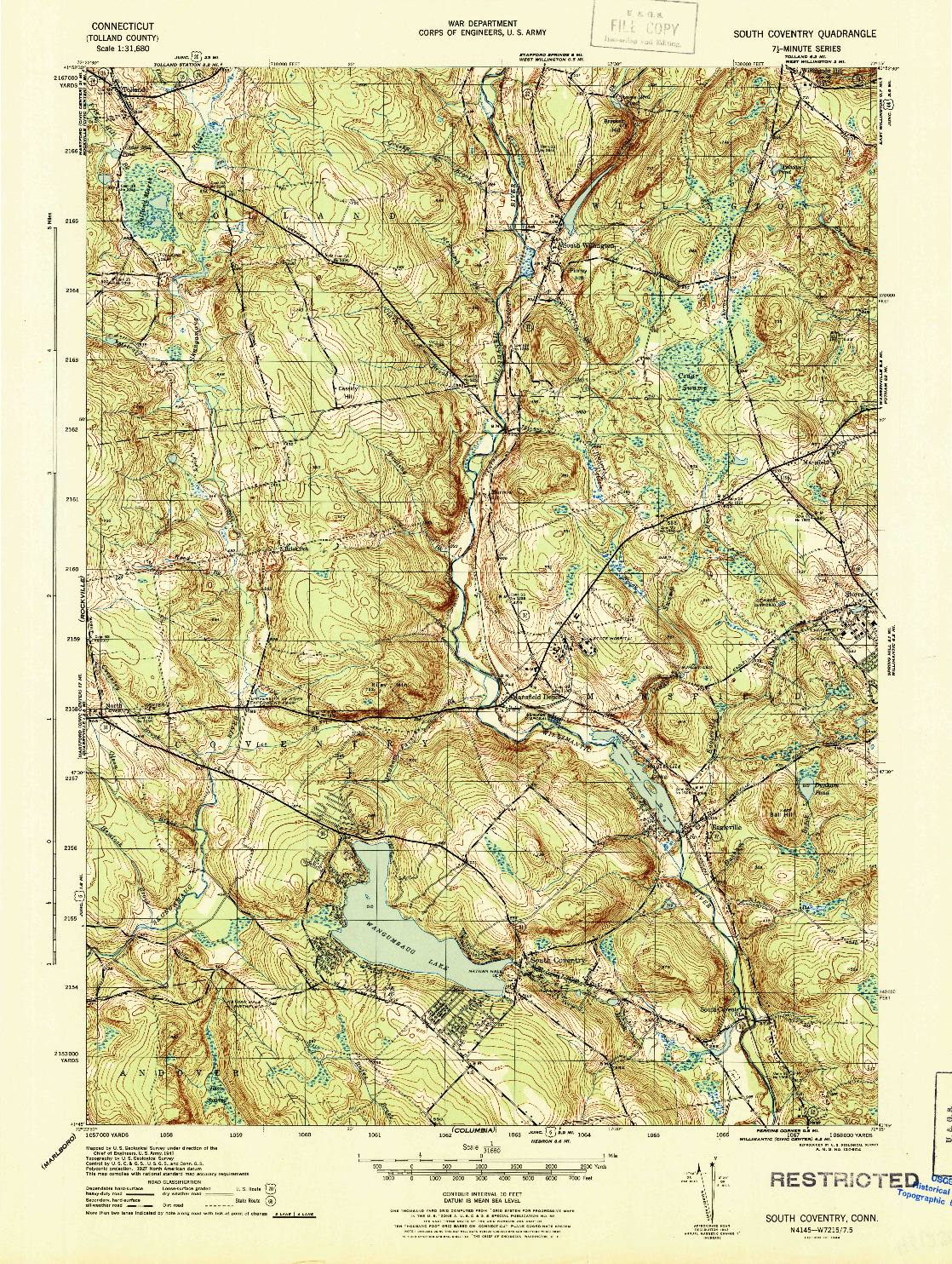 USGS 1:31680-SCALE QUADRANGLE FOR SOUTH COVENTRY, CT 1944