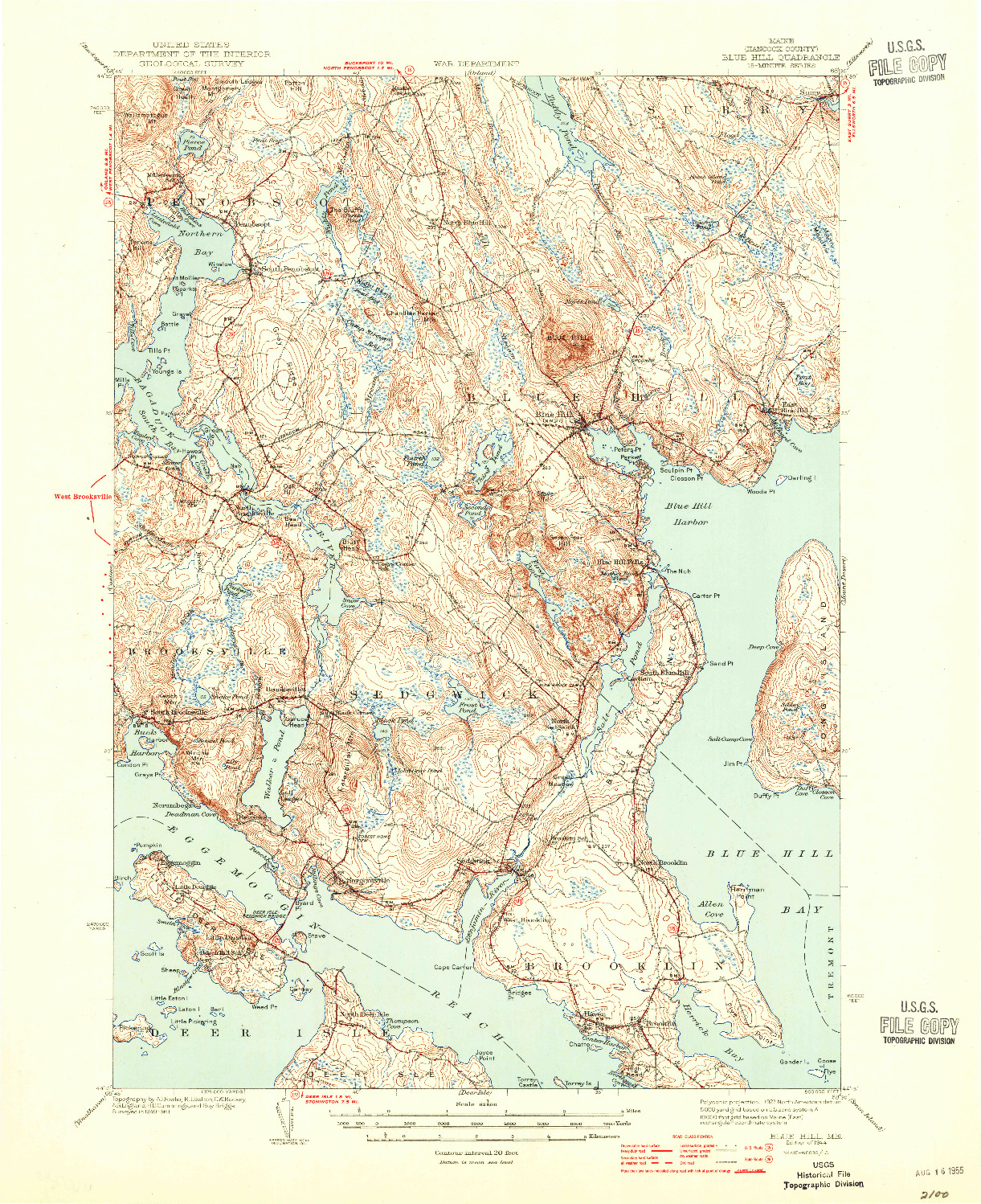 USGS 1:62500-SCALE QUADRANGLE FOR BLUE HILL, ME 1944