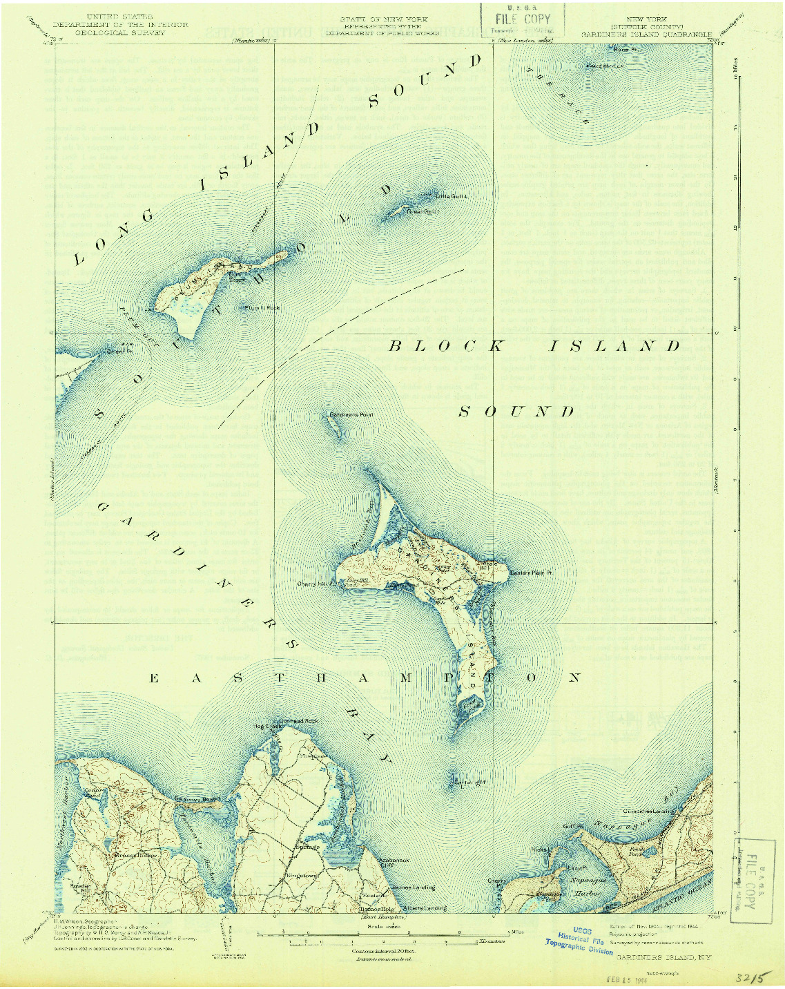 USGS 1:62500-SCALE QUADRANGLE FOR GARDINERS ISLAND, NY 1904