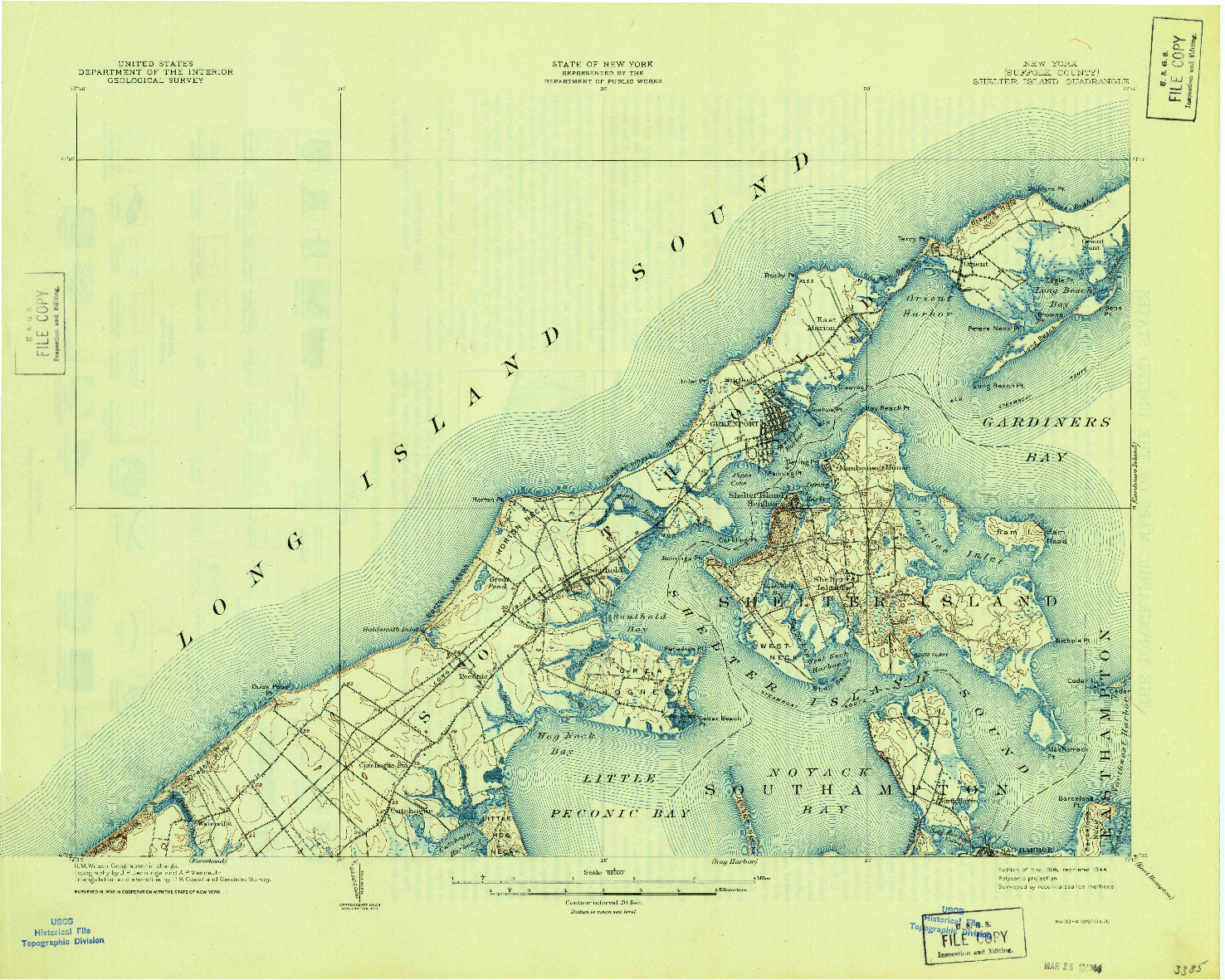 USGS 1:62500-SCALE QUADRANGLE FOR SHELTER ISLAND, NY 1904