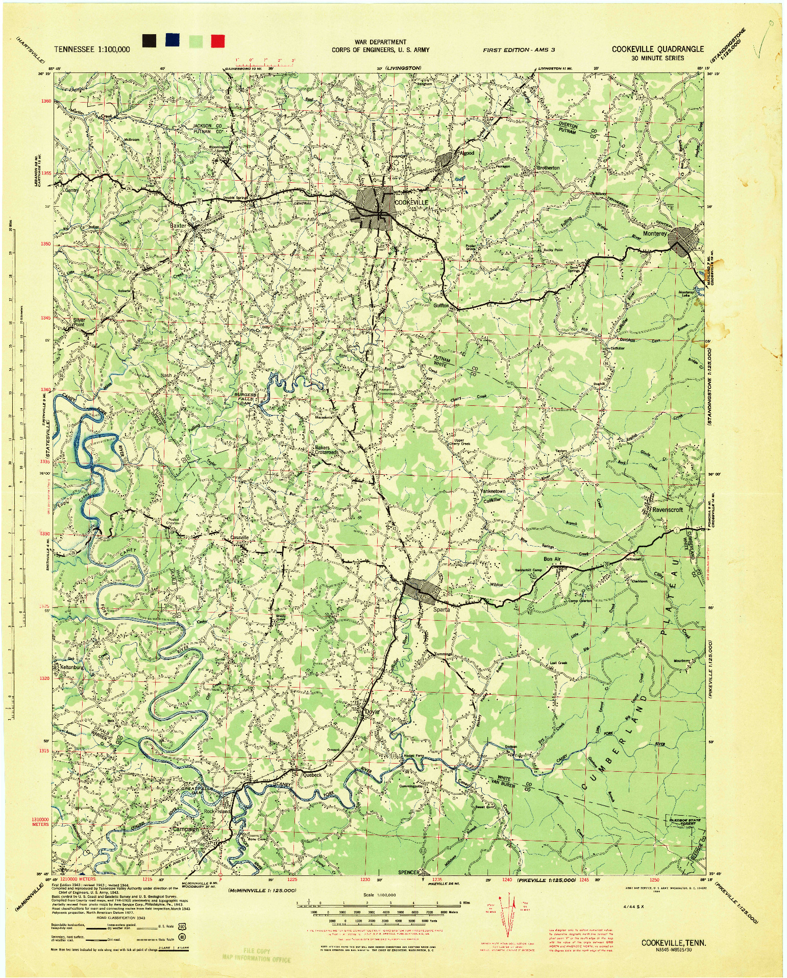 USGS 1:100000-SCALE QUADRANGLE FOR COOKEVILLE, TN 1944