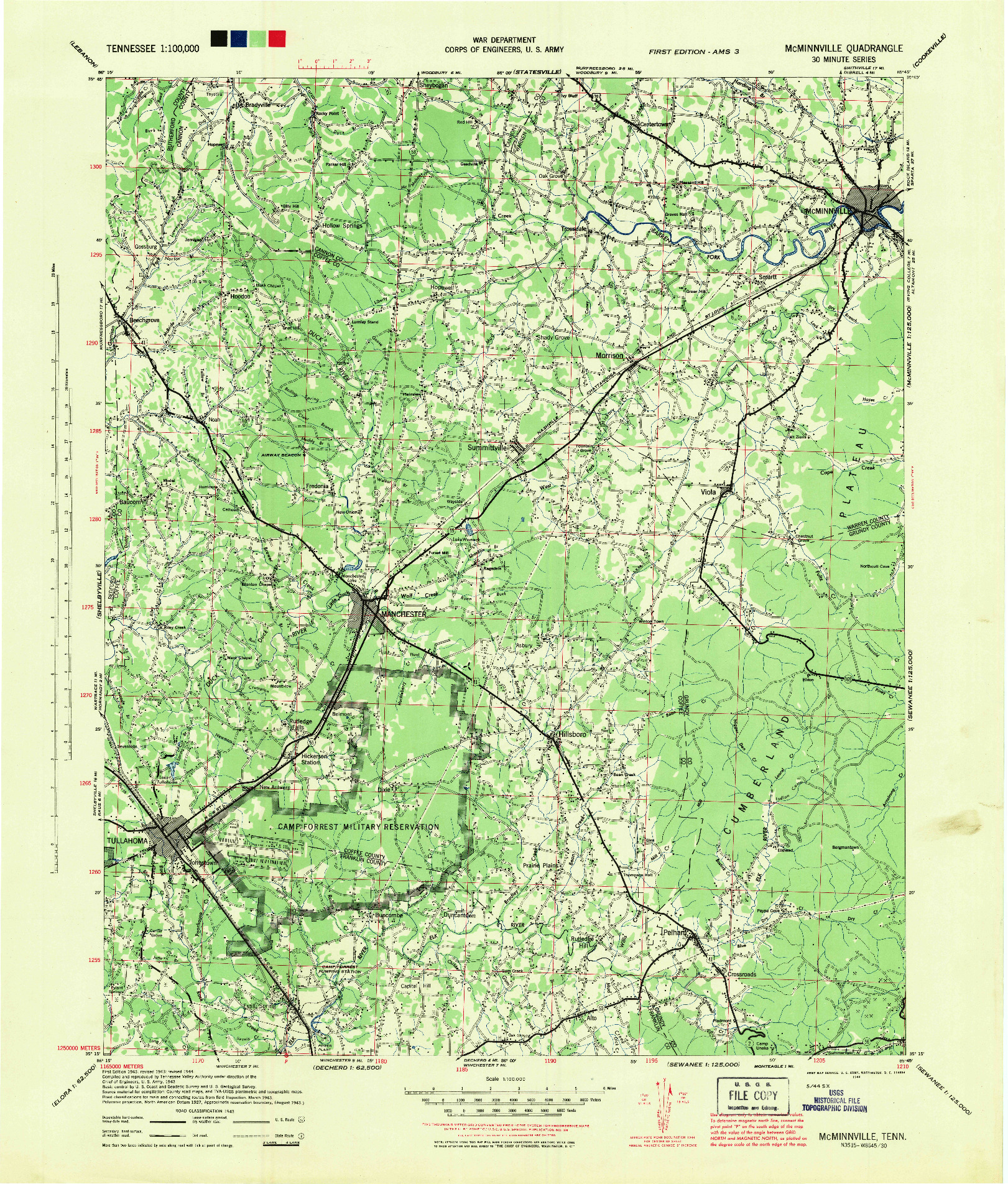 USGS 1:100000-SCALE QUADRANGLE FOR MC MINNVILLE, TN 1943