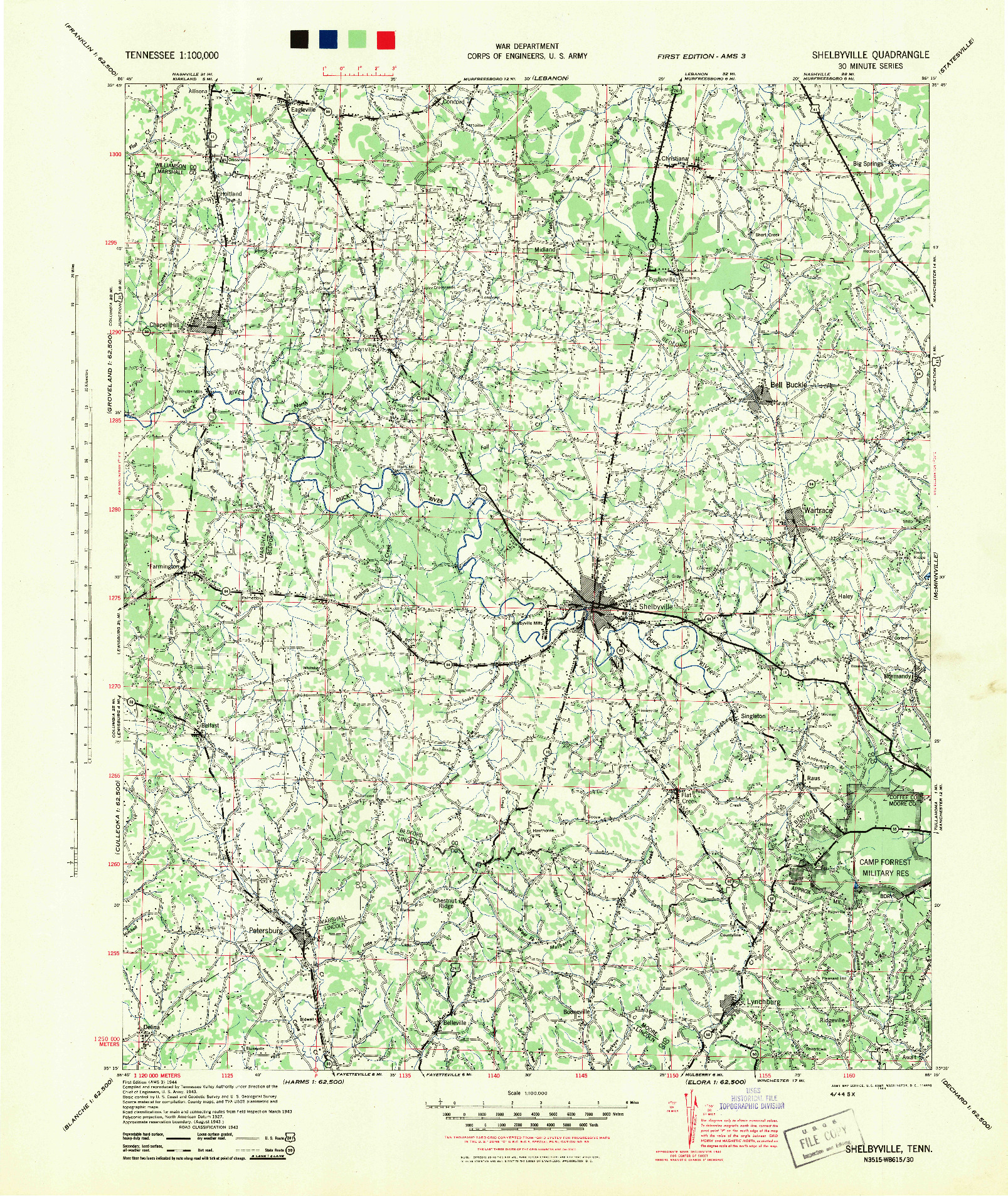 USGS 1:100000-SCALE QUADRANGLE FOR SHELBYVILLE, TN 1944