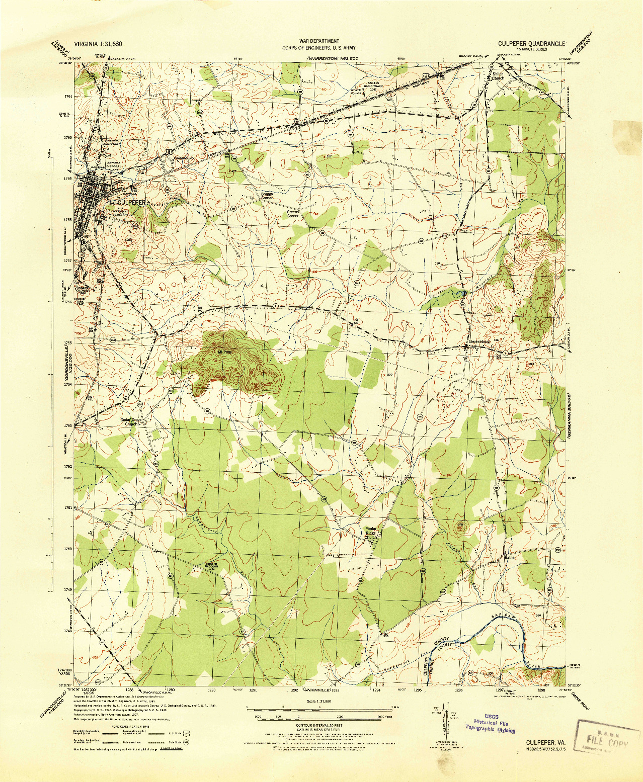 USGS 1:31680-SCALE QUADRANGLE FOR CULPEPER, VA 1944