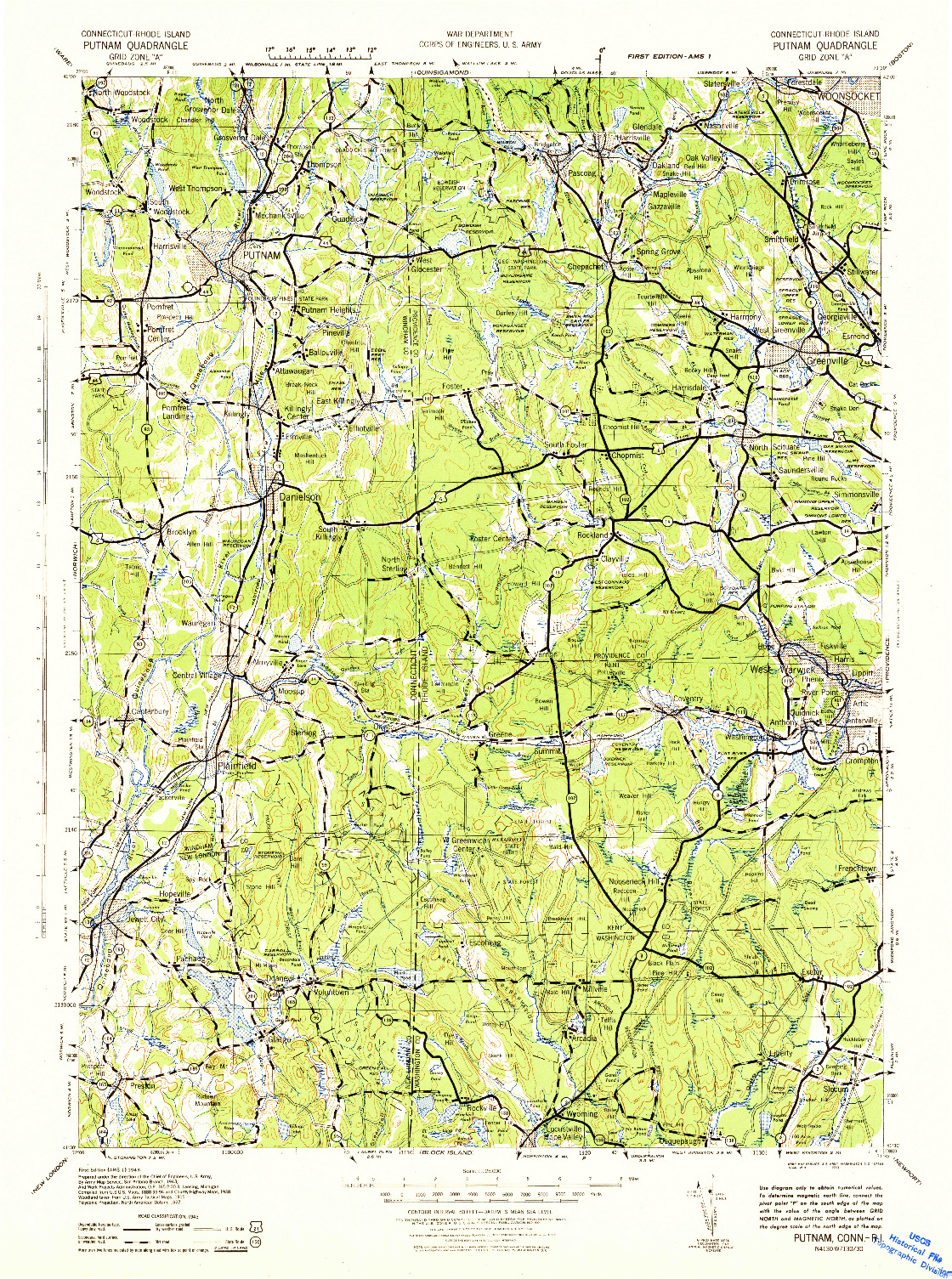 USGS 1:125000-SCALE QUADRANGLE FOR PUTNAM, CT 1943