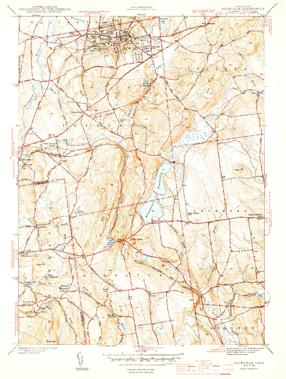 USGS 1:31680-SCALE QUADRANGLE FOR ROCKVILLE, CT 1944