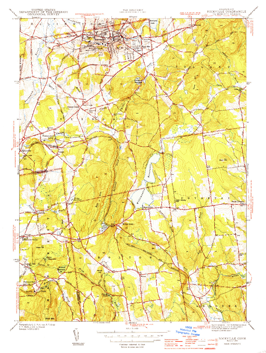 USGS 1:31680-SCALE QUADRANGLE FOR ROCKVILLE, CT 1944