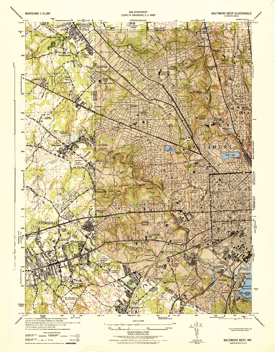 USGS 1:31680-SCALE QUADRANGLE FOR BALTIMORE WEST, MD 1944