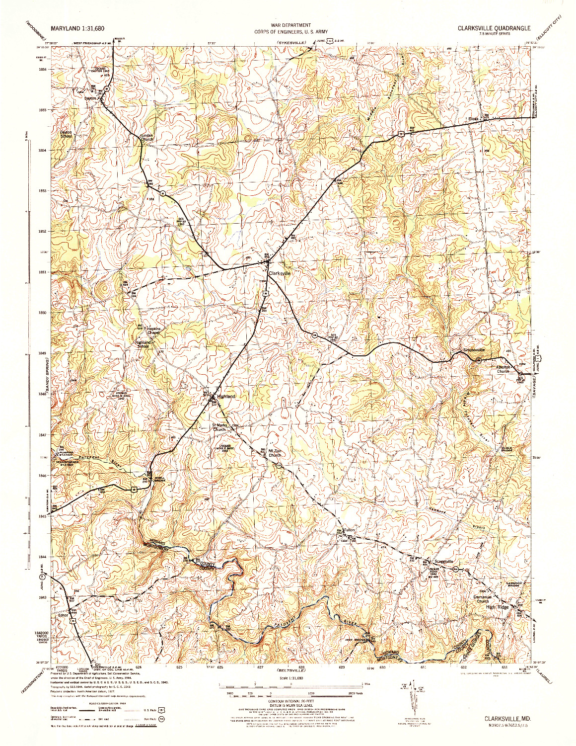 USGS 1:31680-SCALE QUADRANGLE FOR CLARKSVILLE, MD 1944