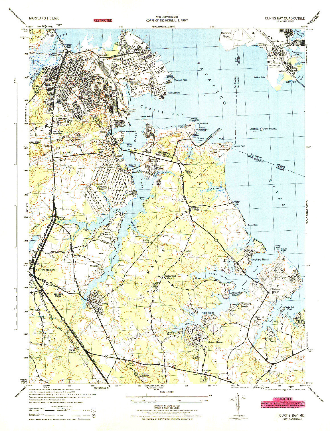 USGS 1:31680-SCALE QUADRANGLE FOR CURTIS BAY, MD 1944