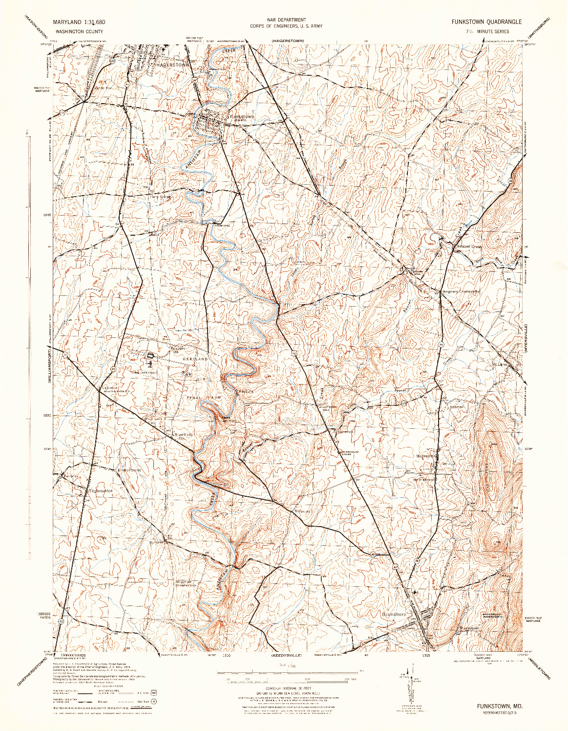 USGS 1:31680-SCALE QUADRANGLE FOR FUNKSTOWN, MD 1944