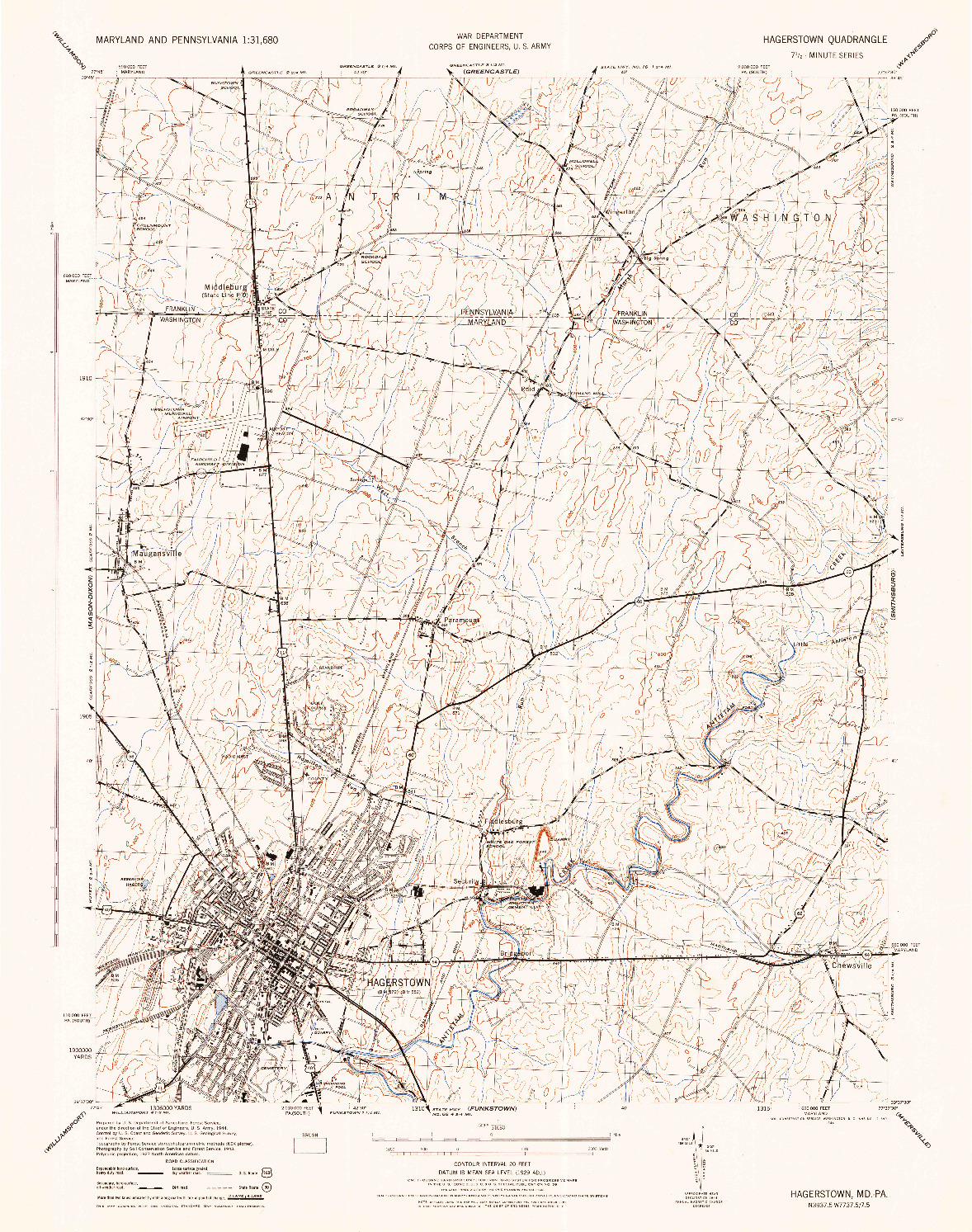 USGS 1:31680-SCALE QUADRANGLE FOR HAGERSTOWN, MD 1944