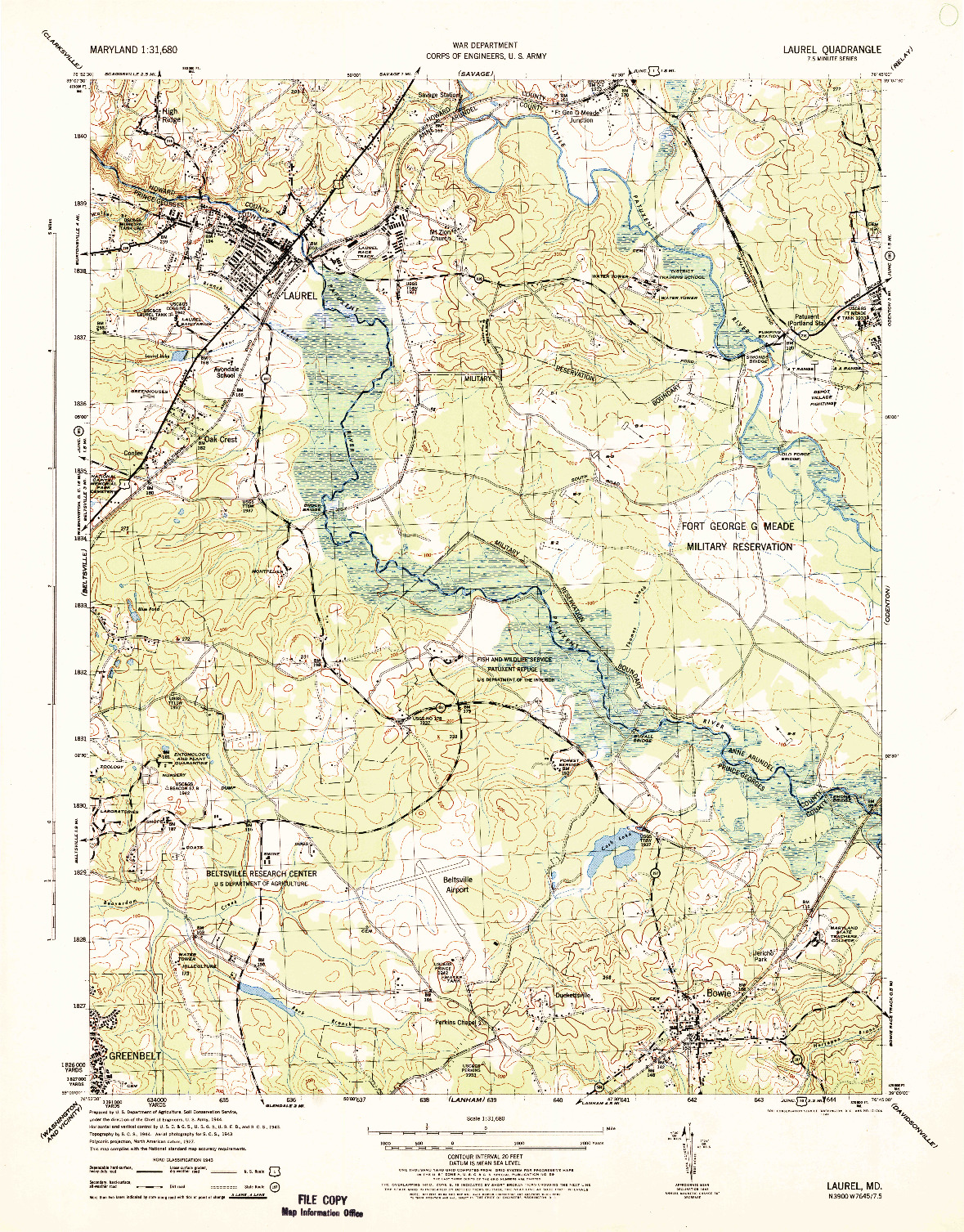 USGS 1:31680-SCALE QUADRANGLE FOR LAUREL, MD 1944