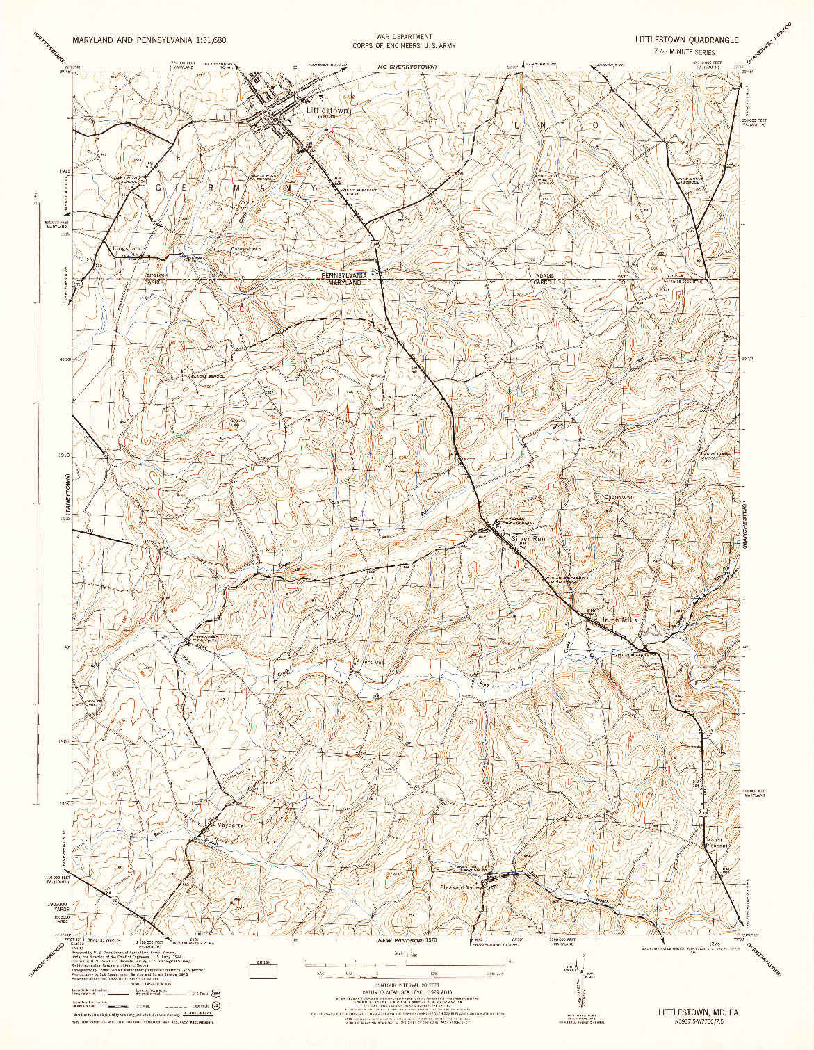 USGS 1:31680-SCALE QUADRANGLE FOR LITTLESTOWN, MD 1944