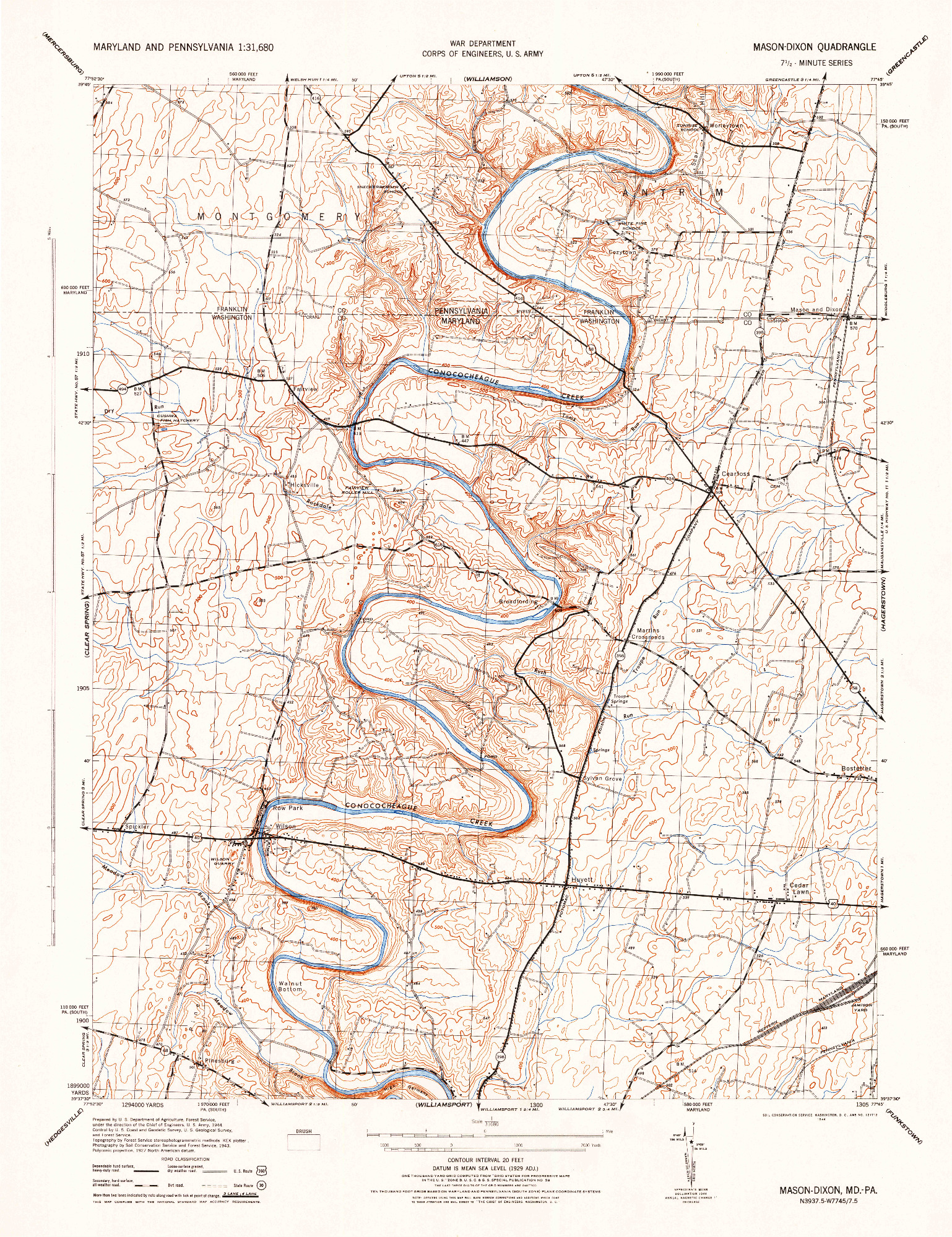 USGS 1:24000-SCALE QUADRANGLE FOR MASON-DIXON, MD 1944