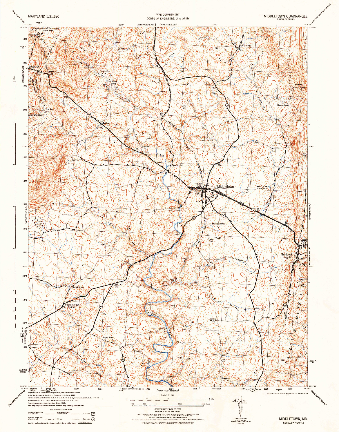 USGS 1:31680-SCALE QUADRANGLE FOR MIDDLETOWN, MD 1944