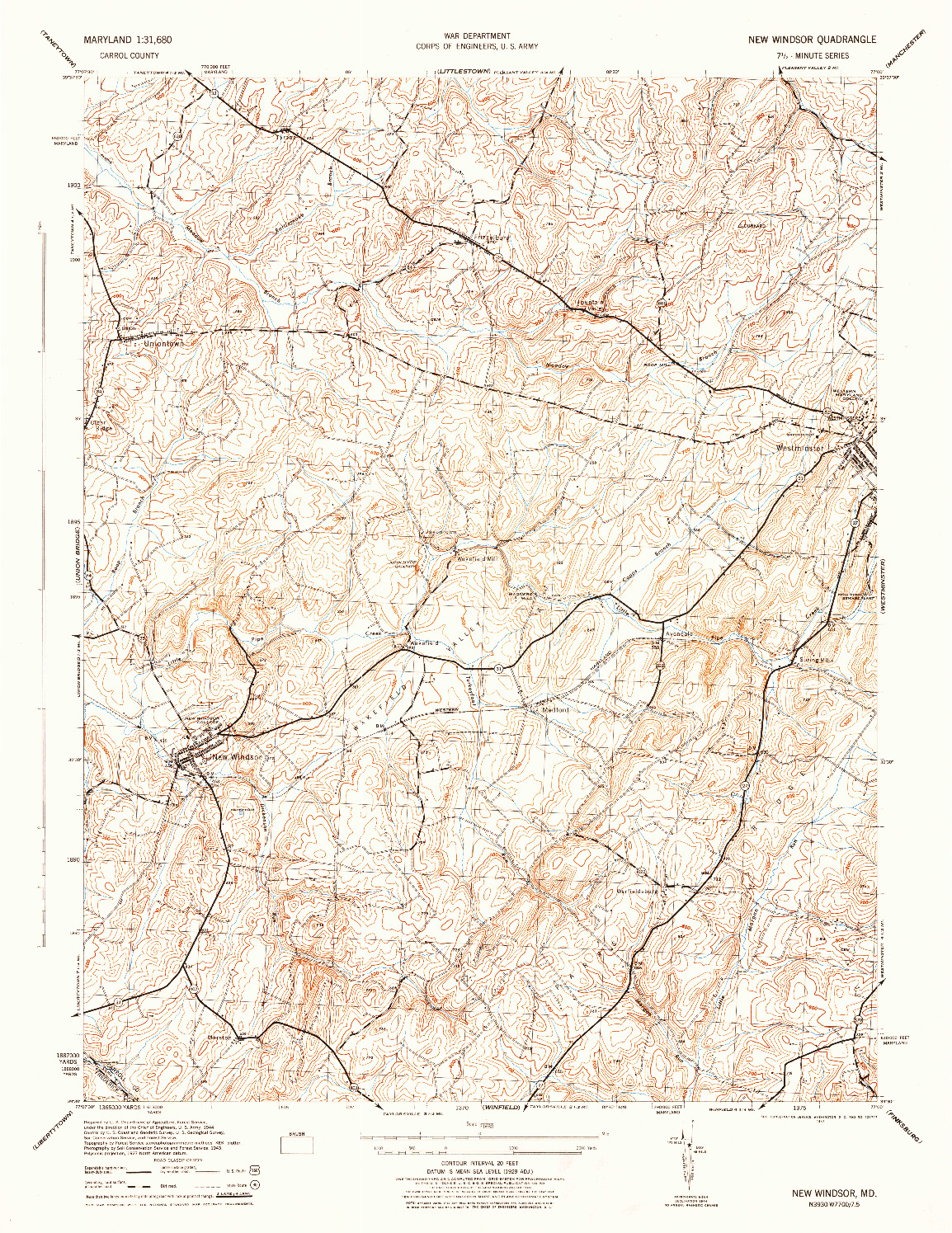 USGS 1:31680-SCALE QUADRANGLE FOR NEW WINDSOR, MD 1944