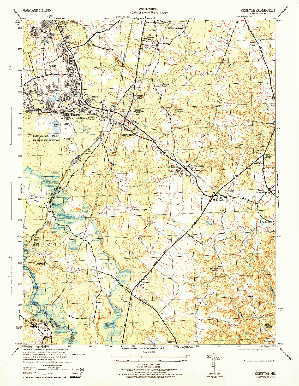 USGS 1:31680-SCALE QUADRANGLE FOR ODENTON, MD 1944