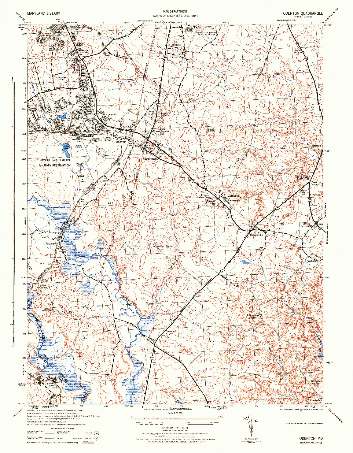 USGS 1:31680-SCALE QUADRANGLE FOR ODENTON, MD 1944