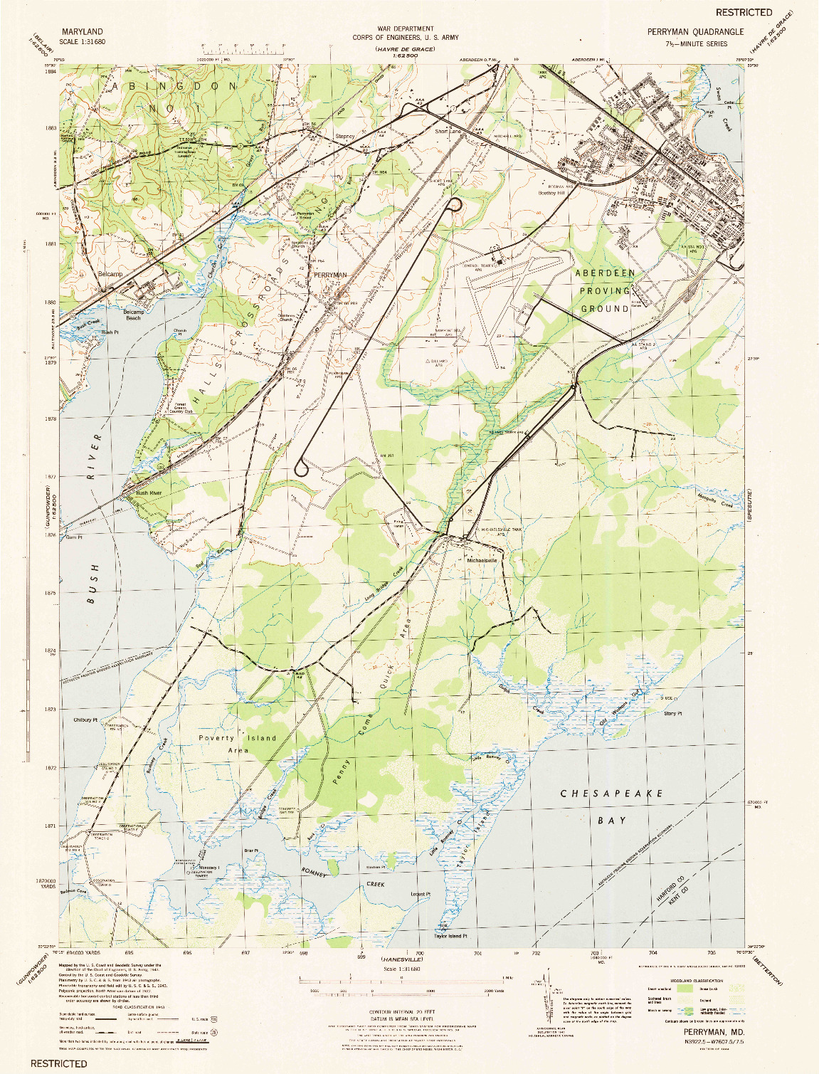 USGS 1:31680-SCALE QUADRANGLE FOR PERRYMAN, MD 1944
