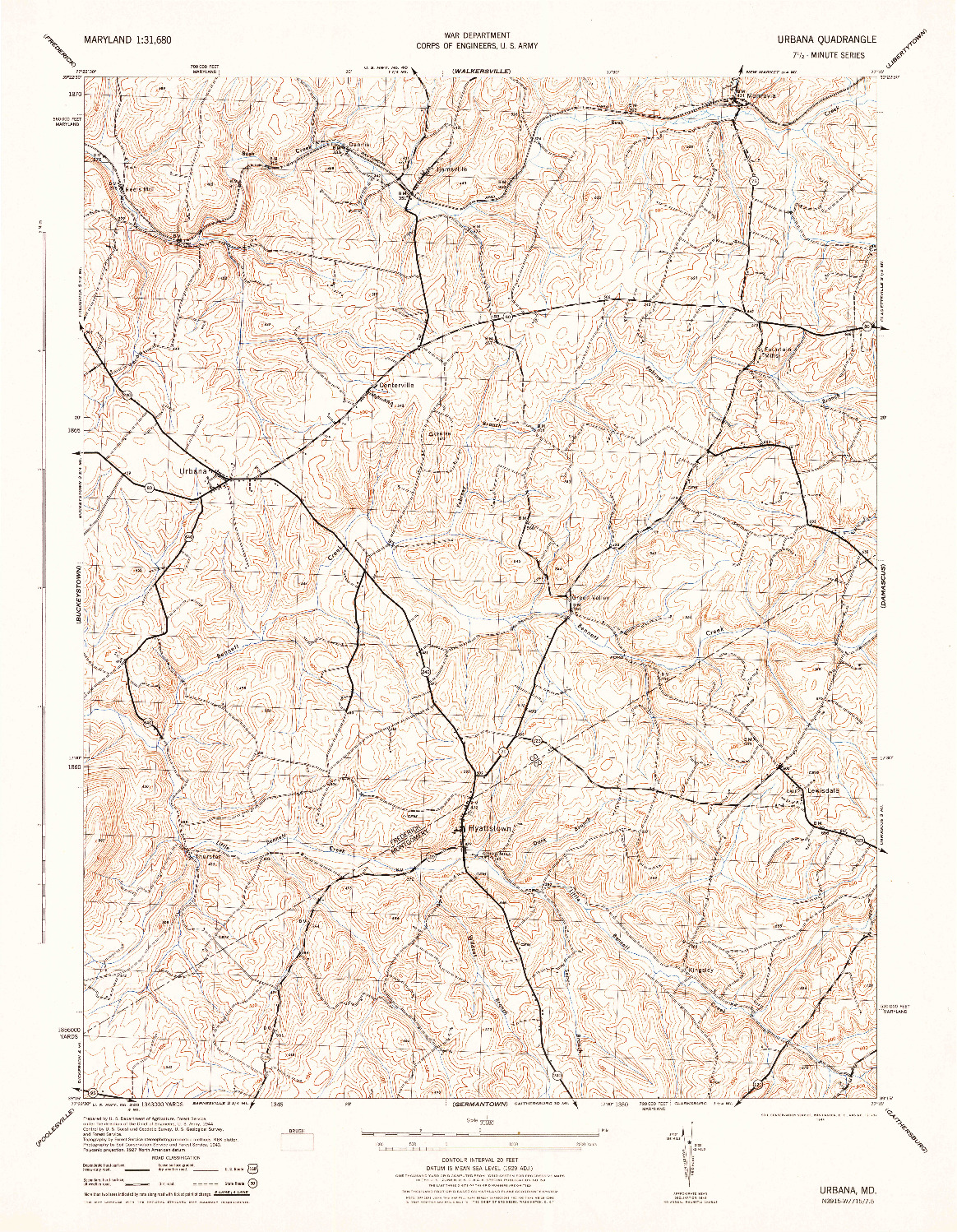 USGS 1:31680-SCALE QUADRANGLE FOR URBANA, MD 1944