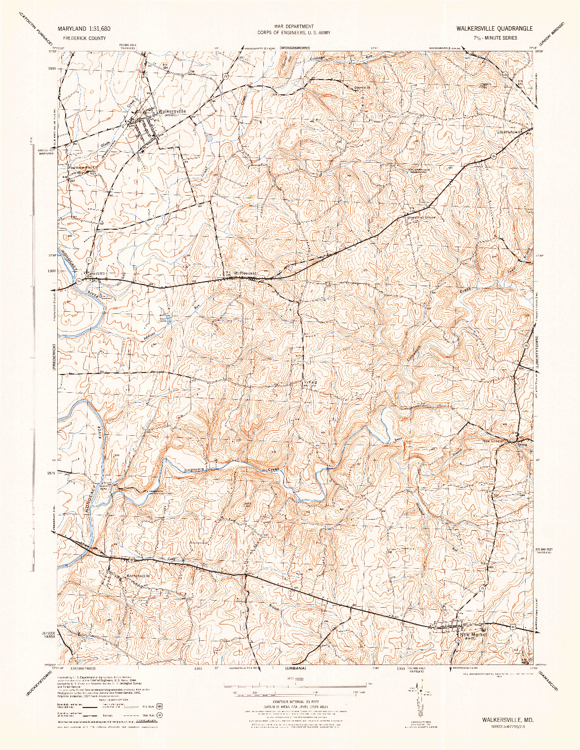 USGS 1:31680-SCALE QUADRANGLE FOR WALKERSVILLE, MD 1944