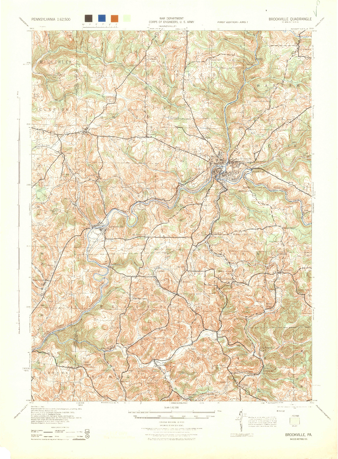 USGS 1:62500-SCALE QUADRANGLE FOR BROOKVILLE, PA 1944