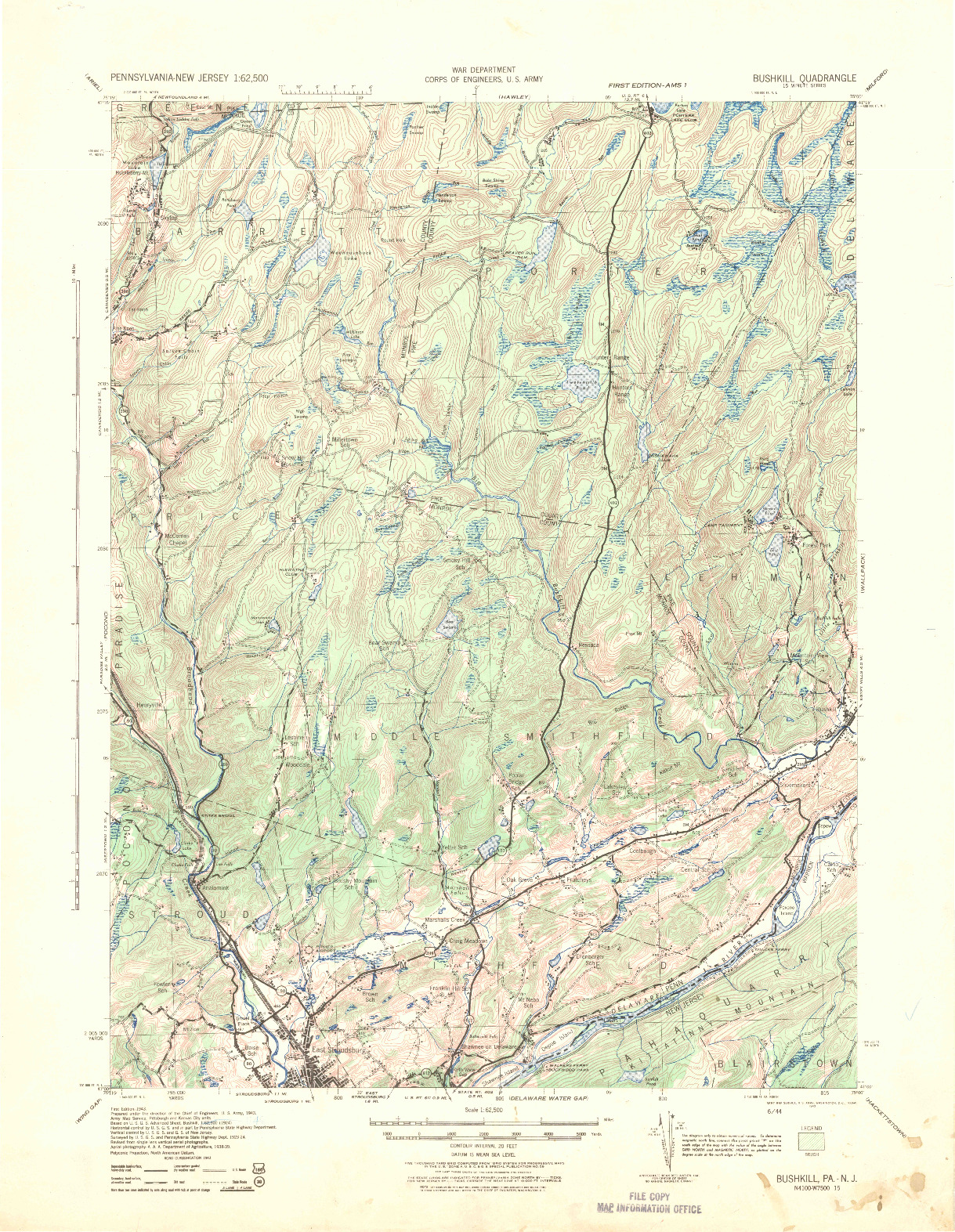 USGS 1:62500-SCALE QUADRANGLE FOR BUSHKILL, PA 1943