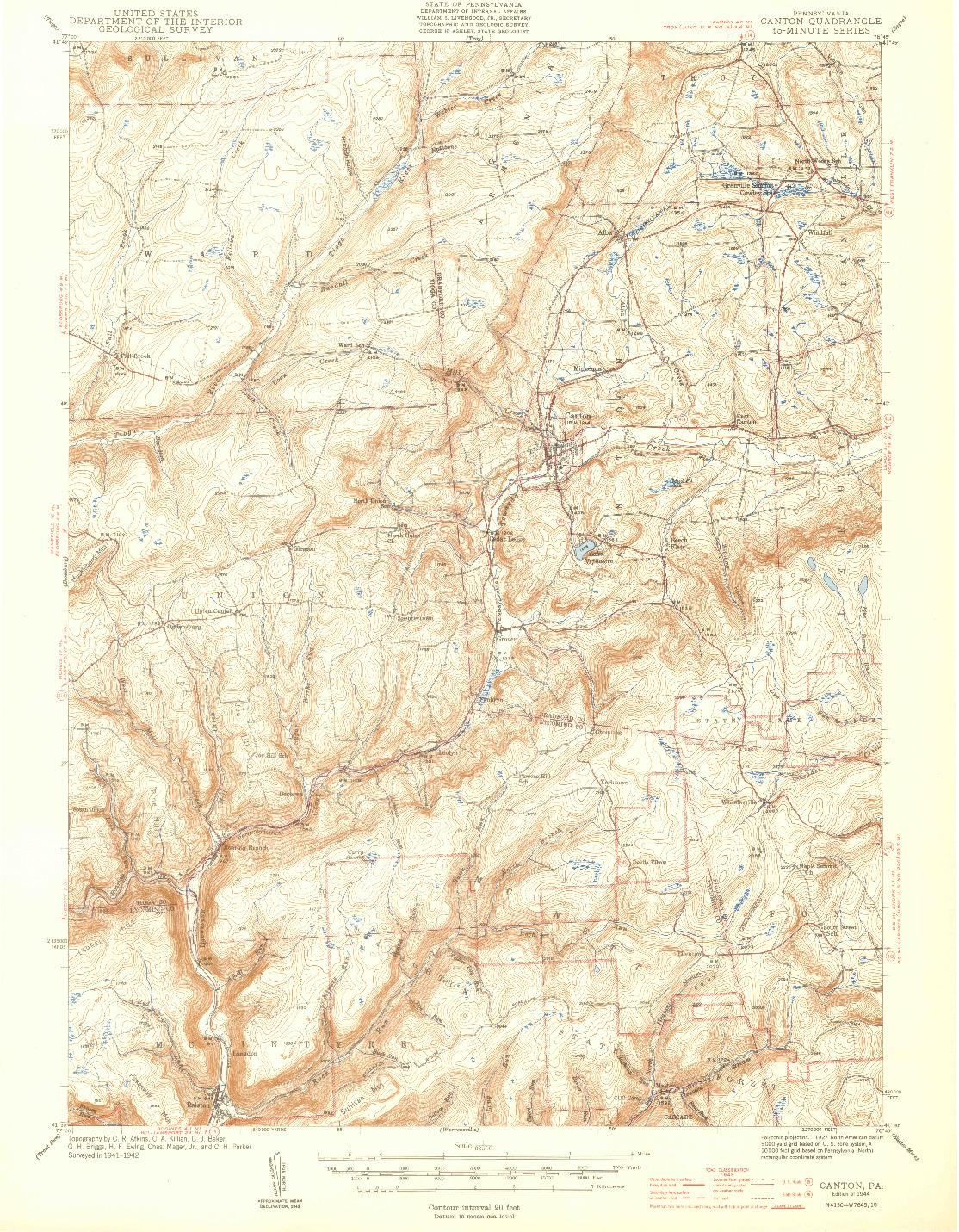 USGS 1:62500-SCALE QUADRANGLE FOR CANTON, PA 1944