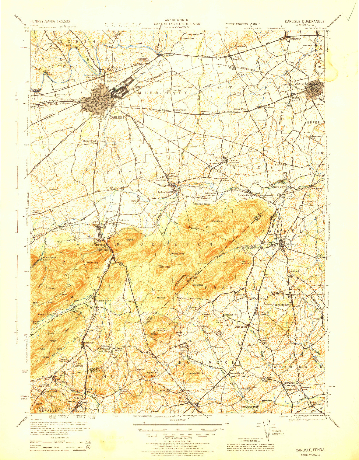 USGS 1:62500-SCALE QUADRANGLE FOR CARLISLE, PA 1943
