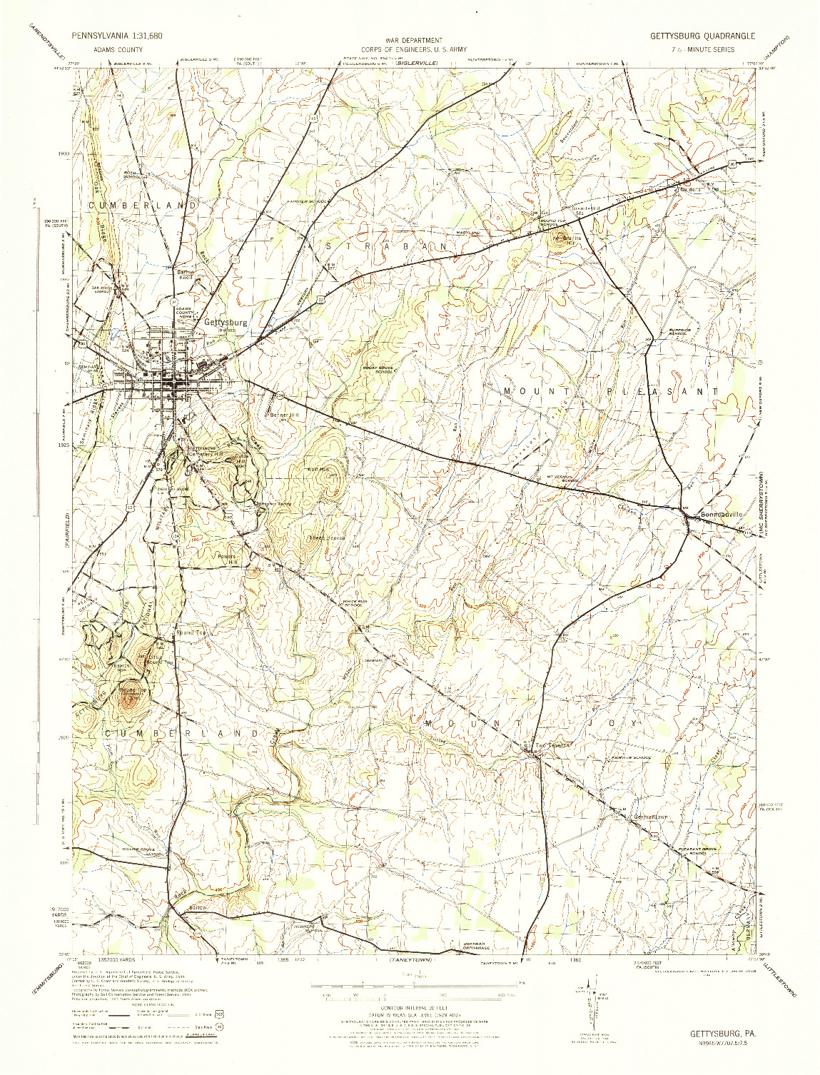 USGS 1:31680-SCALE QUADRANGLE FOR GETTYSBURG, PA 1944