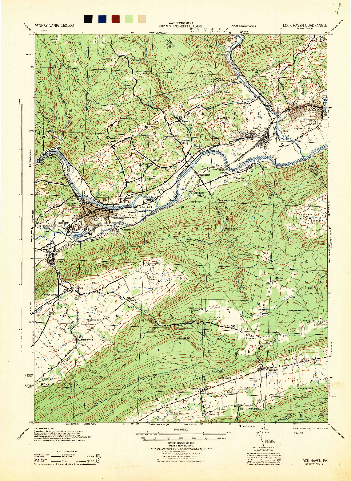 USGS 1:62500-SCALE QUADRANGLE FOR LOCK HAVEN, PA 1944