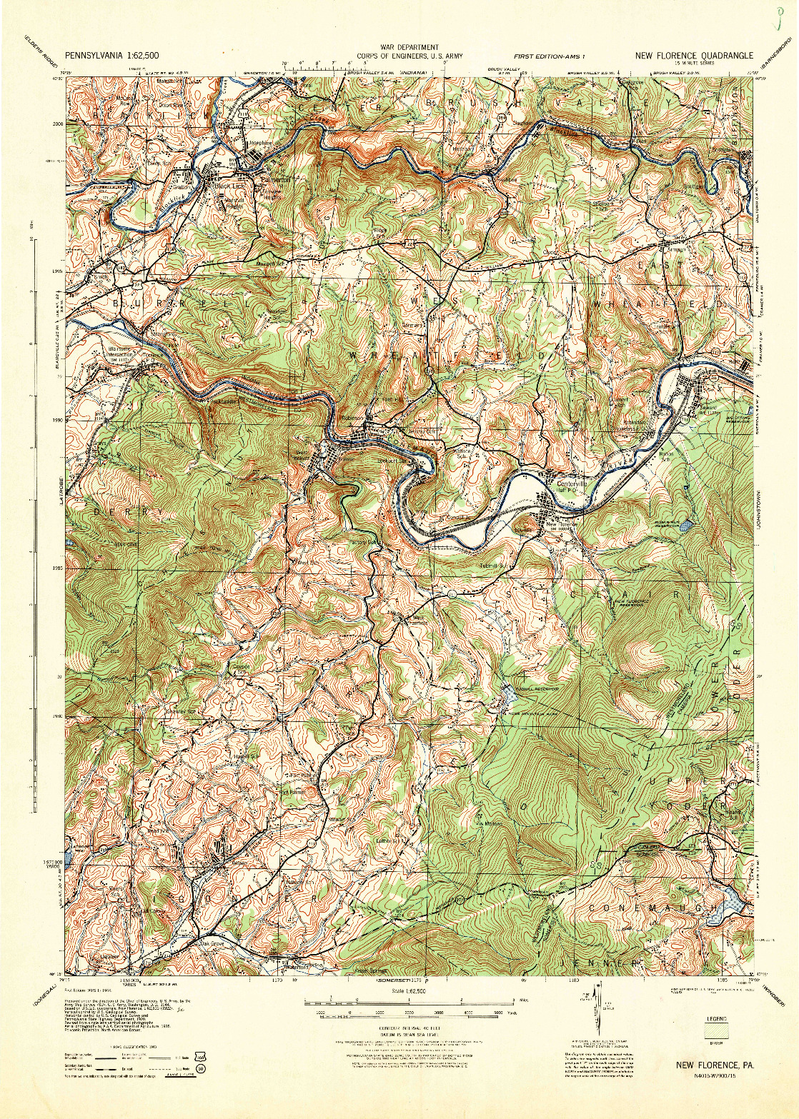 USGS 1:62500-SCALE QUADRANGLE FOR NEW FLORENCE, PA 1944