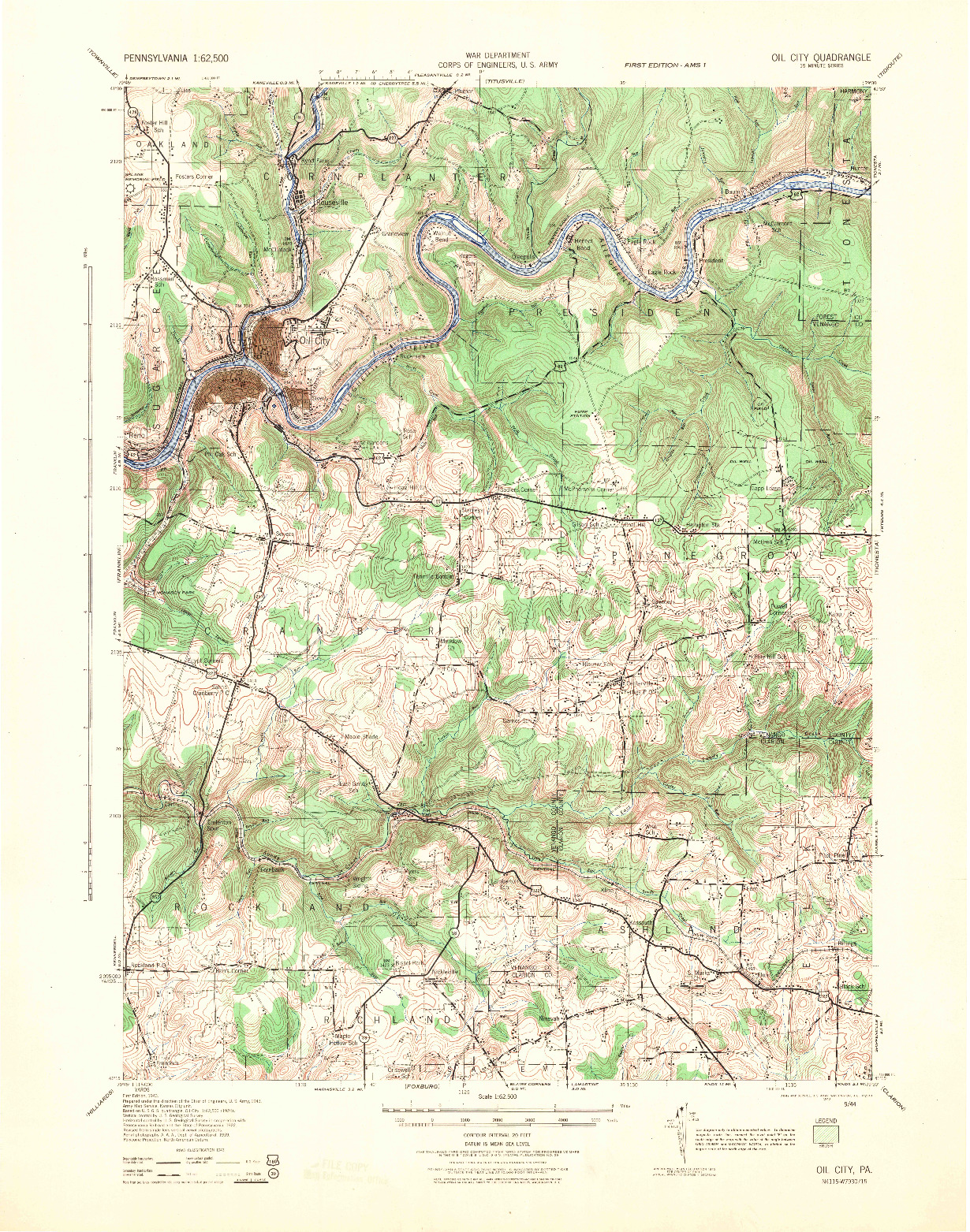 USGS 1:62500-SCALE QUADRANGLE FOR OIL CITY, PA 1943