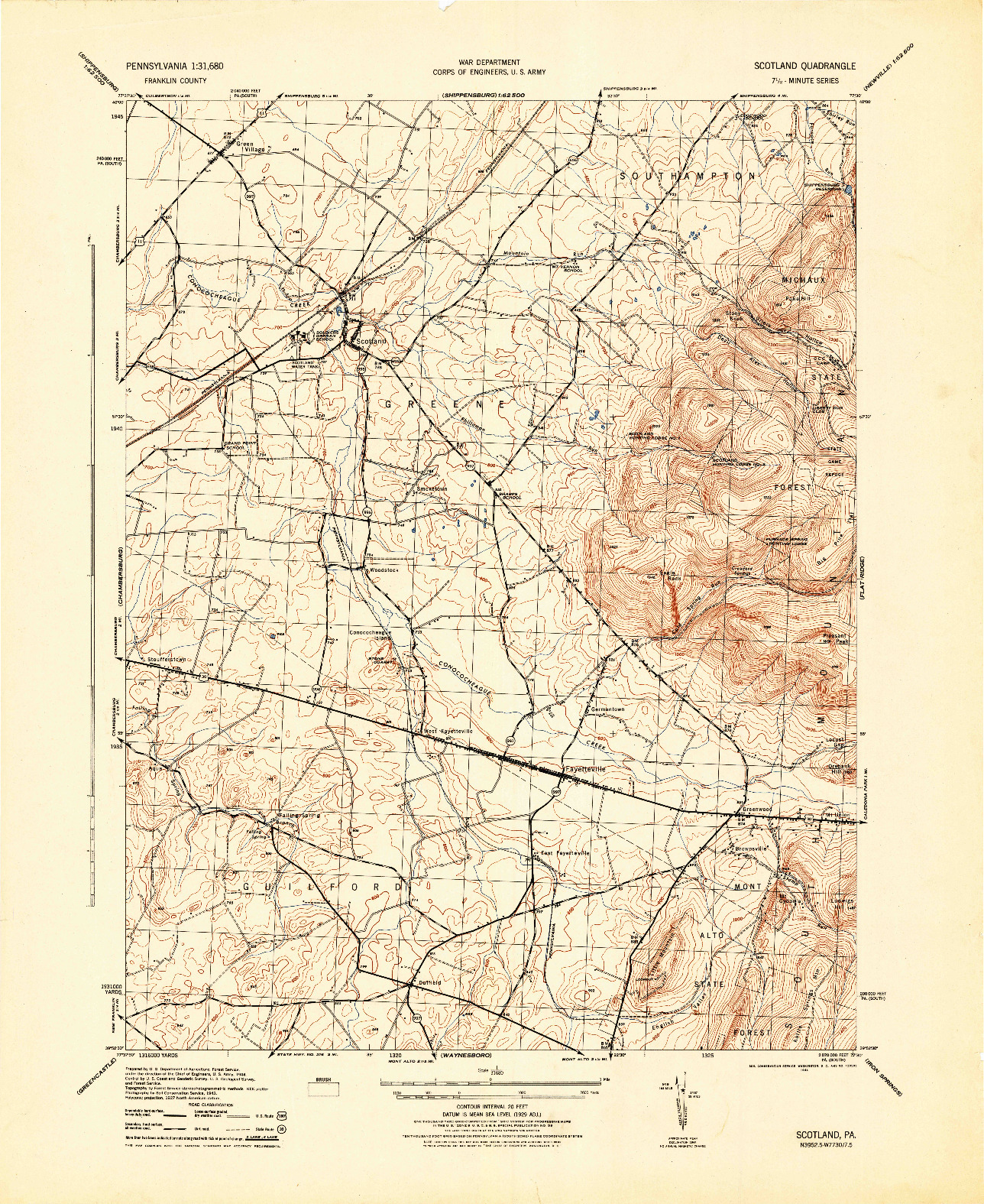 USGS 1:31680-SCALE QUADRANGLE FOR SCOTLAND, PA 1944
