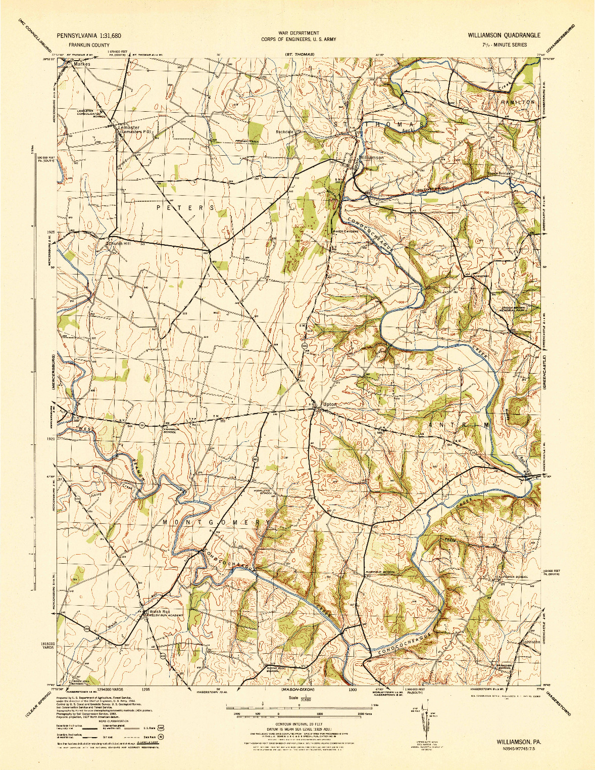 USGS 1:31680-SCALE QUADRANGLE FOR WILLIAMSON, PA 1944
