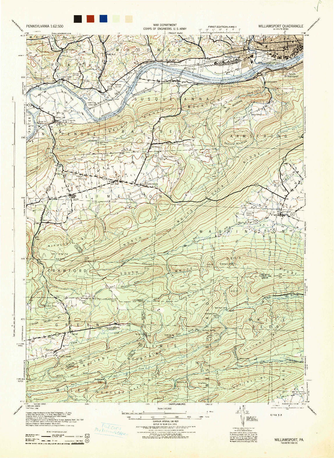 USGS 1:62500-SCALE QUADRANGLE FOR WILLIAMSPORT, PA 1944