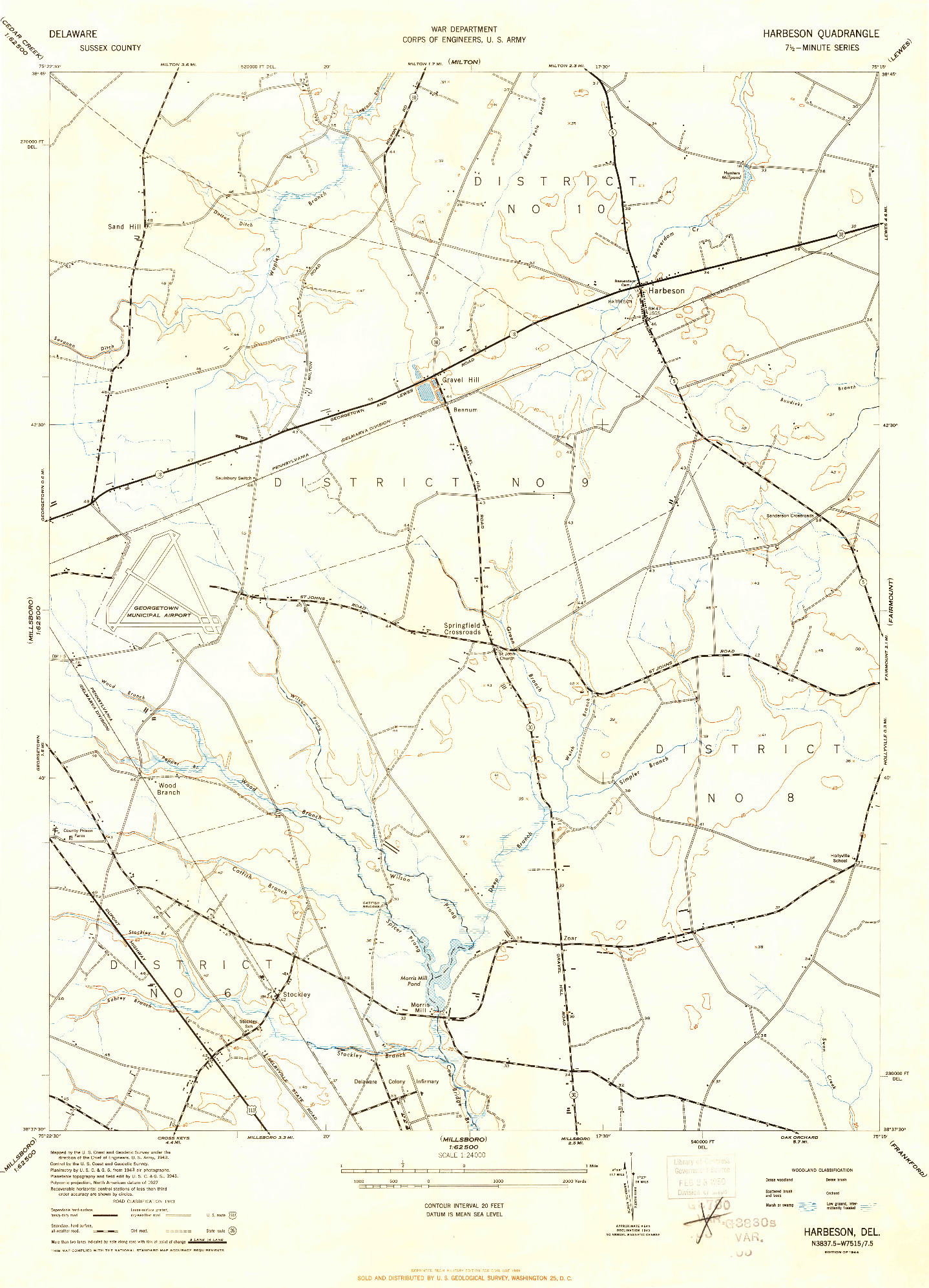 USGS 1:24000-SCALE QUADRANGLE FOR HARBESON, DE 1944