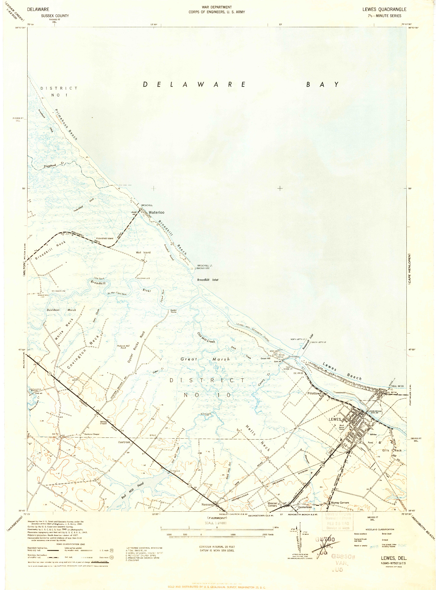 USGS 1:24000-SCALE QUADRANGLE FOR LEWES, DE 1944