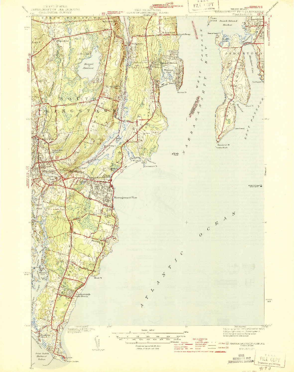 USGS 1:31680-SCALE QUADRANGLE FOR NARRAGANSETT PIER, RI 1944